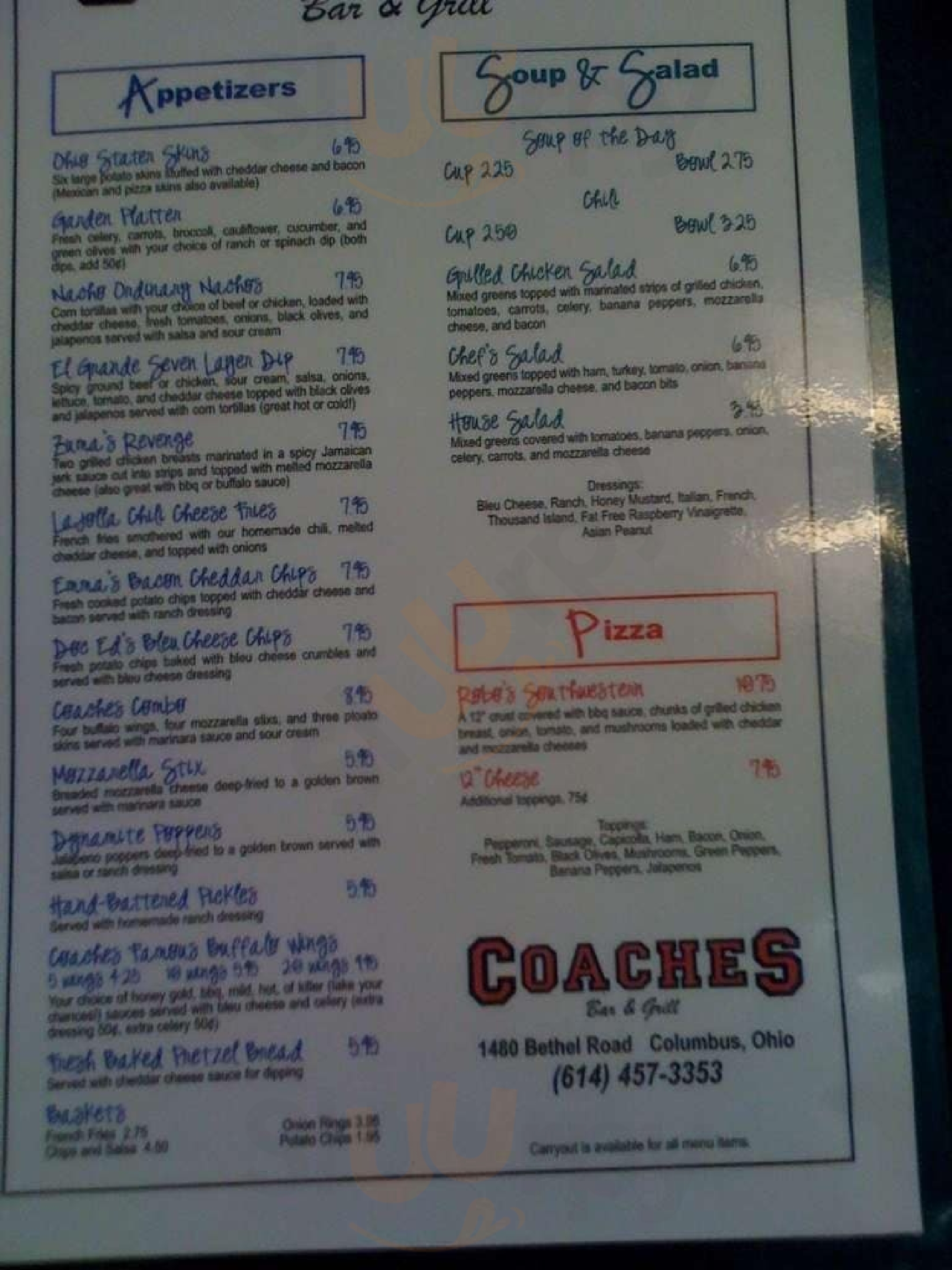 Main Menu - Coaches Bar & Grill