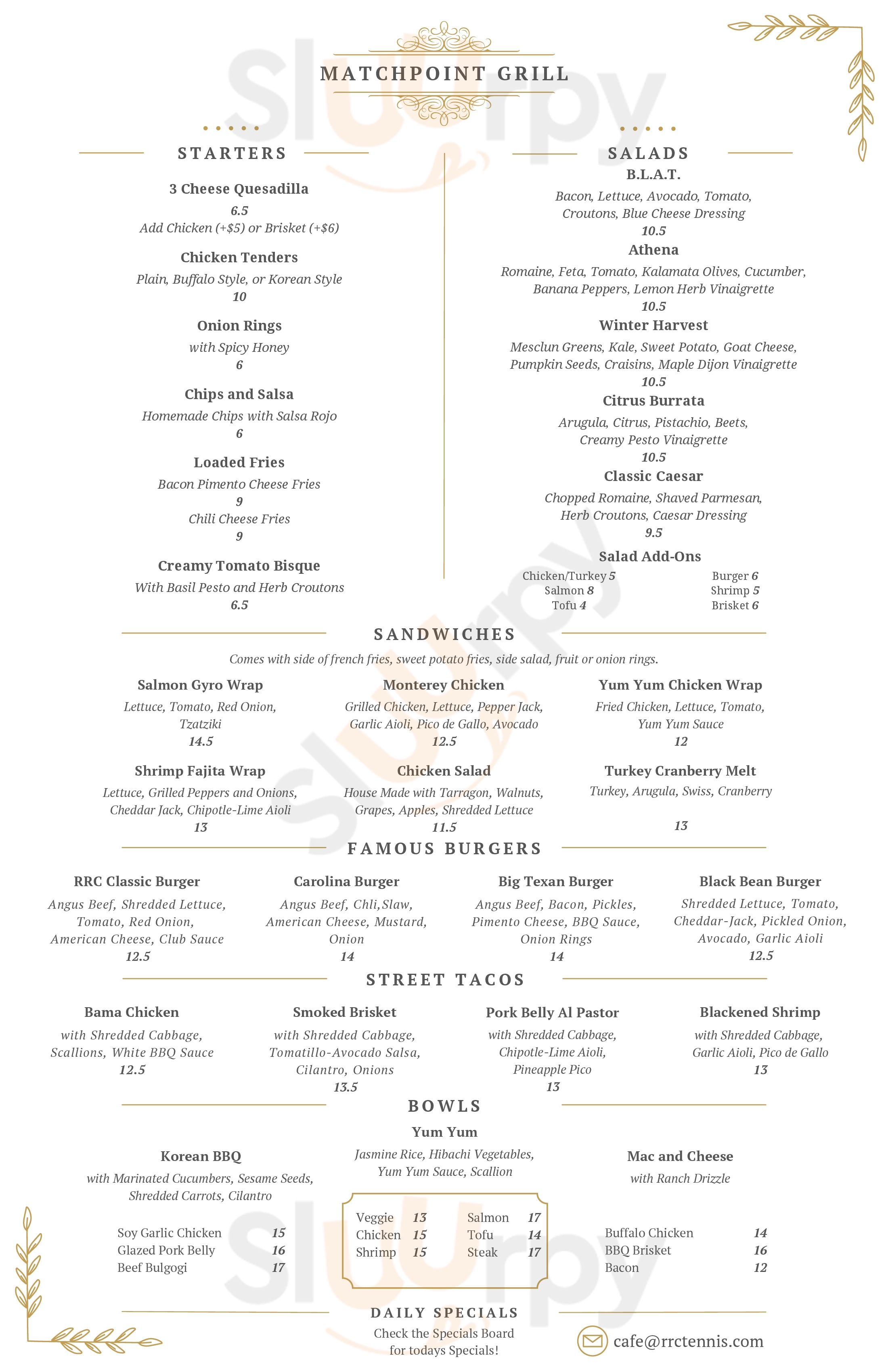 Matchpoint Grille Raleigh Menu - 1