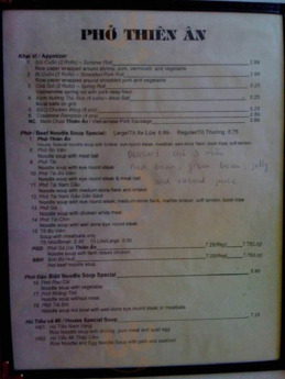 Pho Thien An menu