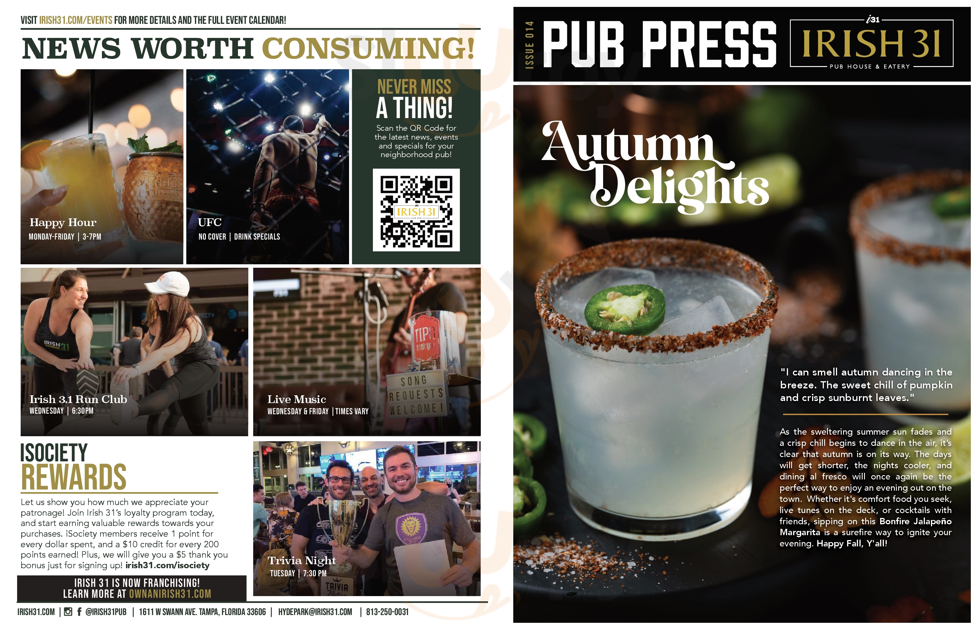 Main Menu - Irish 31 Westchase