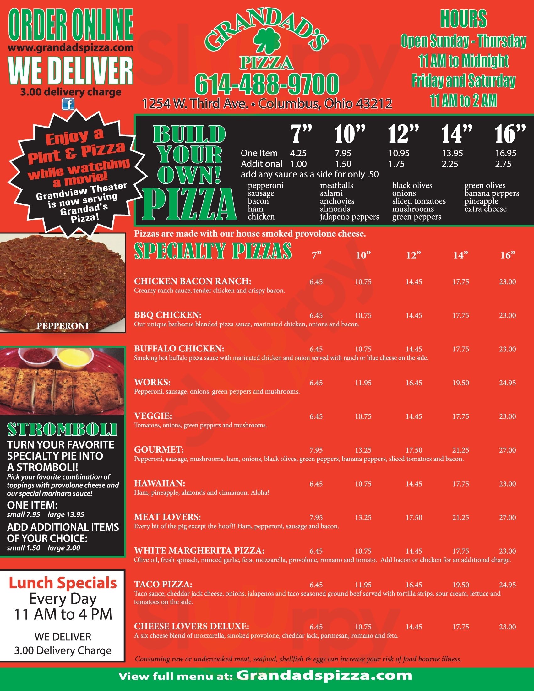 Main Menu - Grandad's Pizza