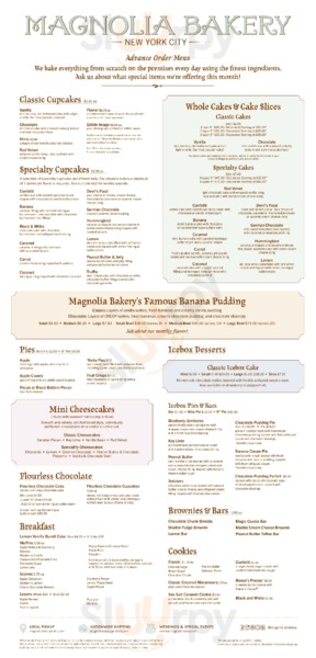 Magnolia Bakery menu