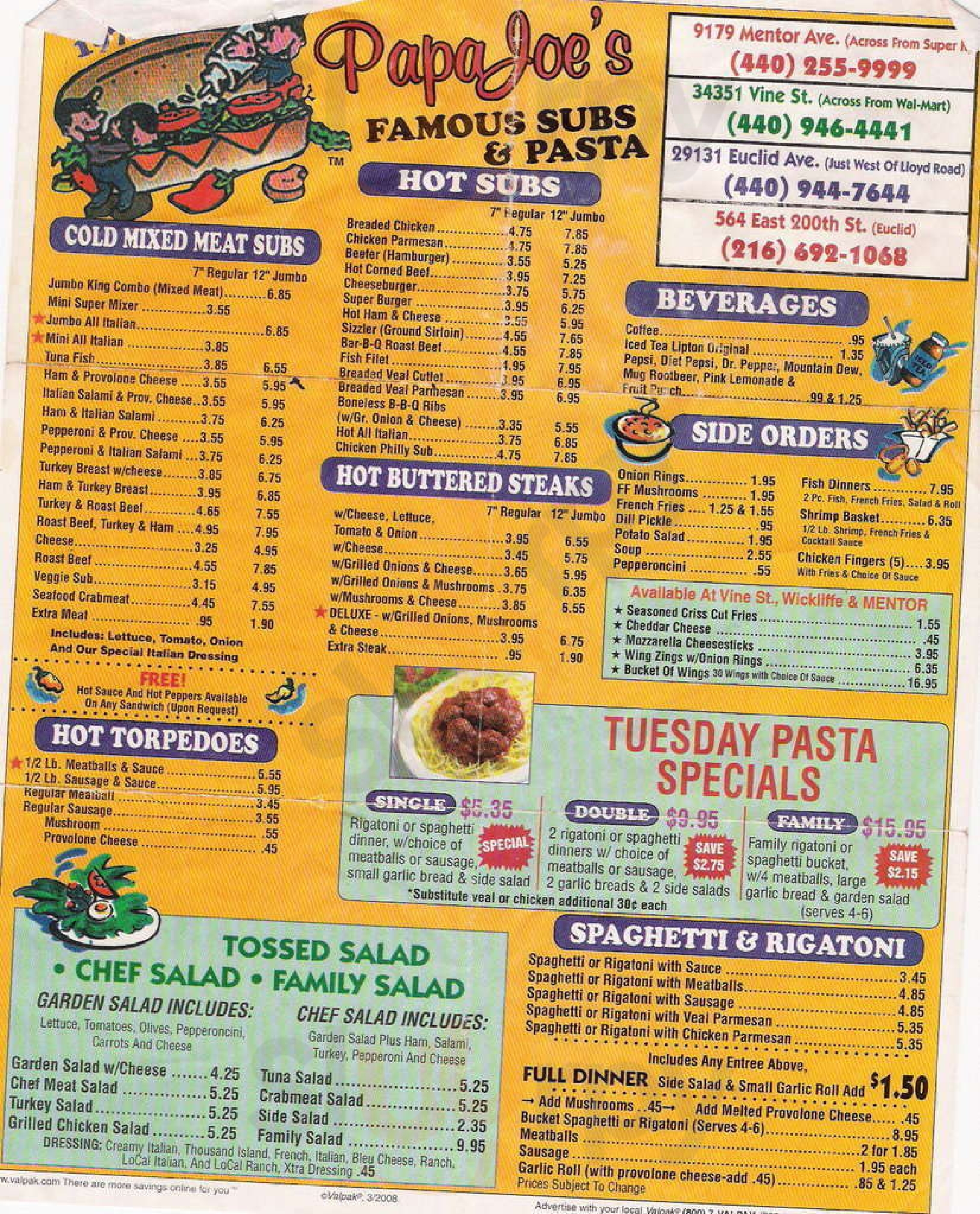 Main Menu - Papa Joe's Submarines