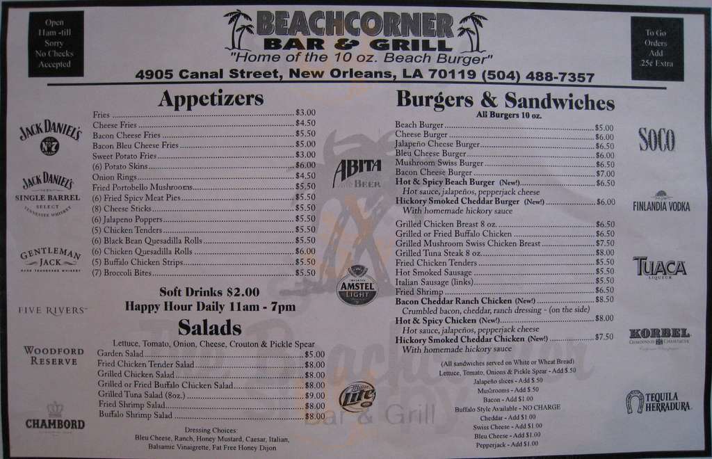 Beachcorner Bar And Grill New Orleans Menu - 1