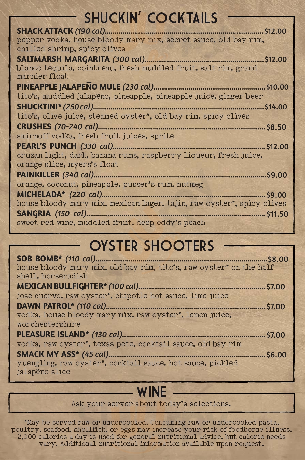 Shuckin' Shack Oyster Bar Raleigh Menu - 1