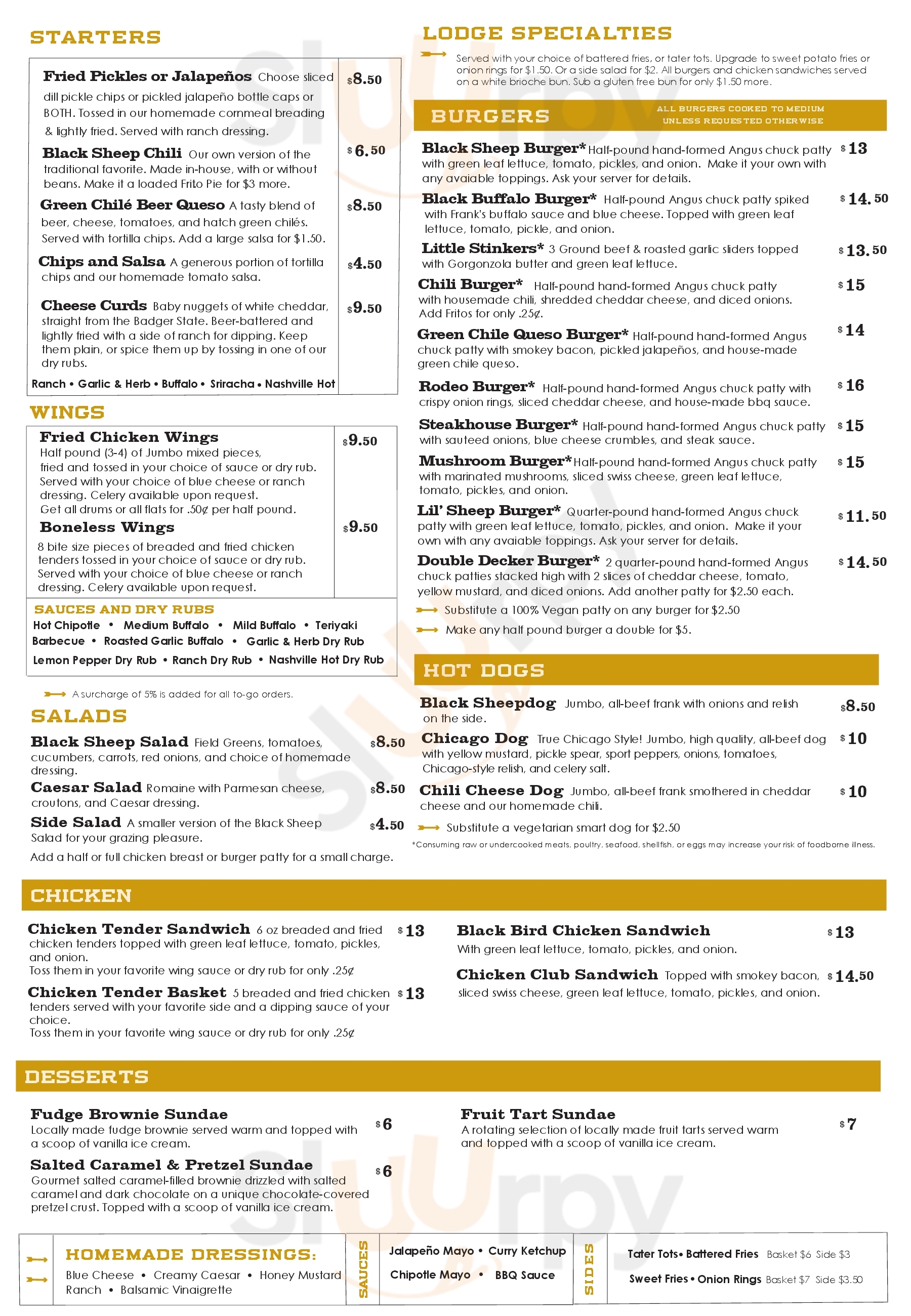 Main Menu - Black Sheep Lodge