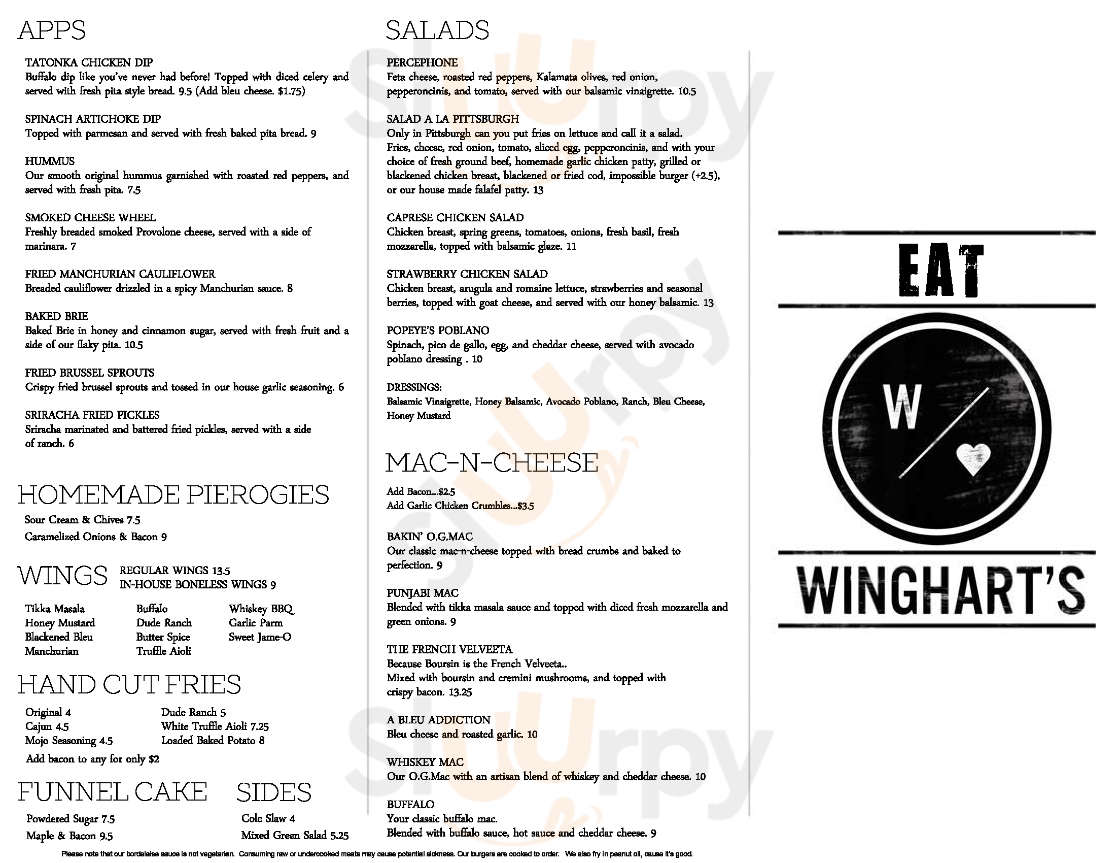 Wingharts Burgers And Whiskey Bar Pittsburgh Menu - 1
