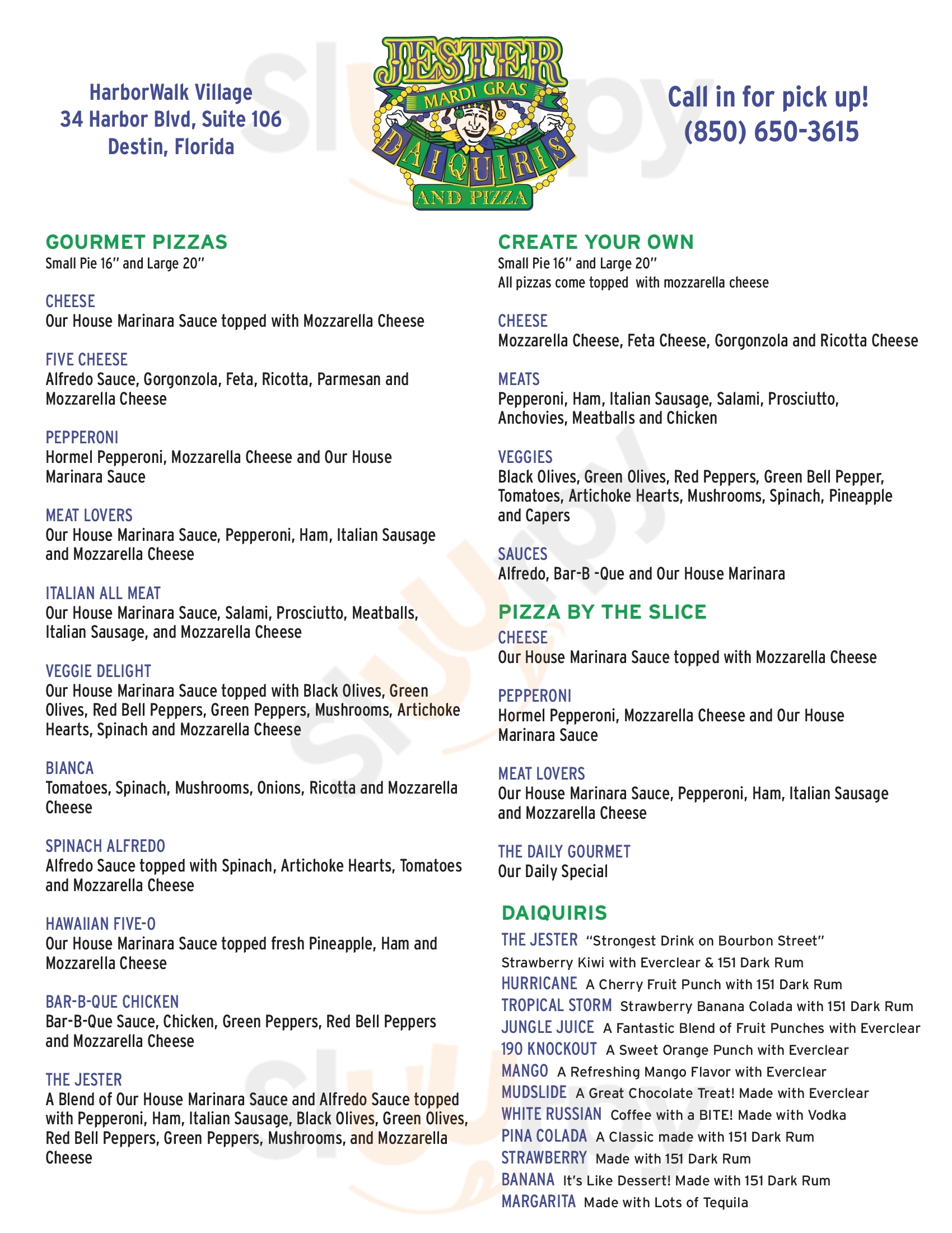 Main Menu - Jester Mardi Gras Daiquiris