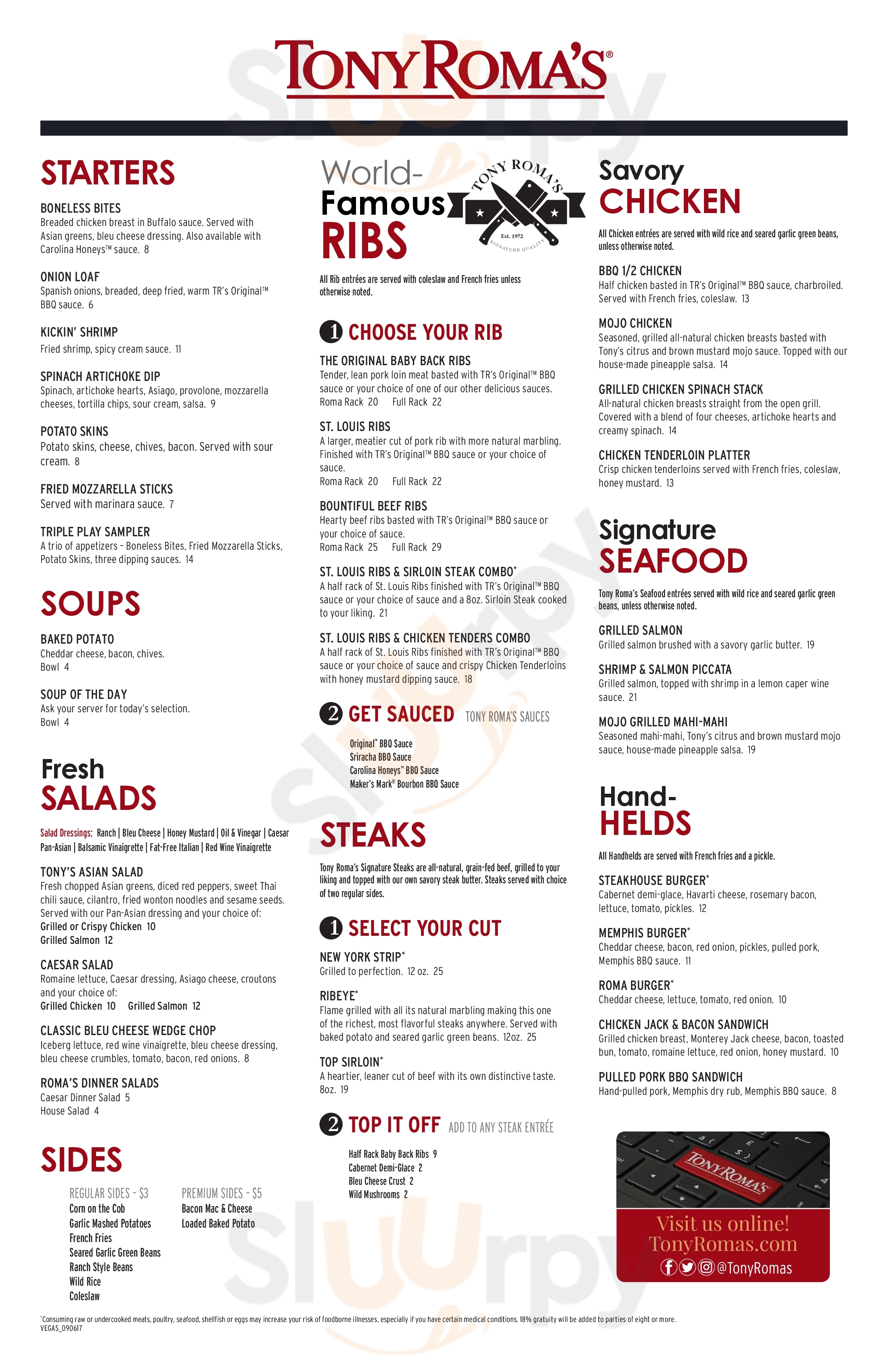 Tony Roma's Las Vegas Menu - 1