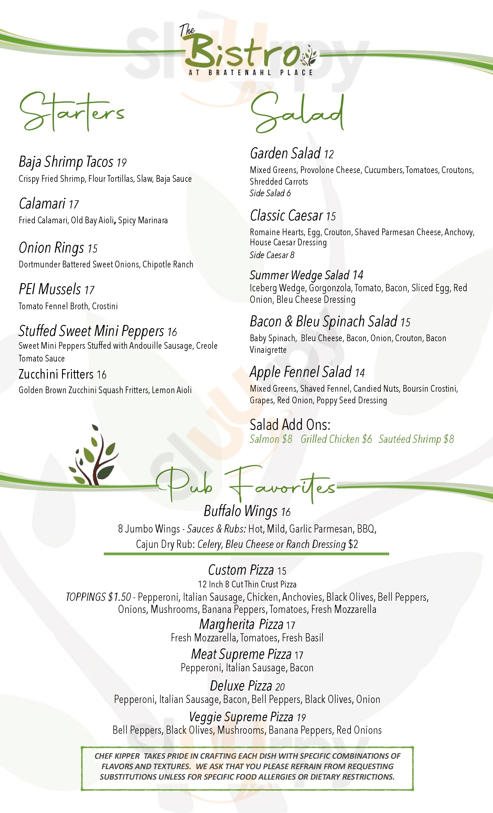 Main Menu - The Bistro At Bratenahl Place