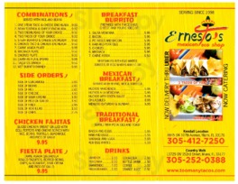 Ernesto's Taco Shop menu