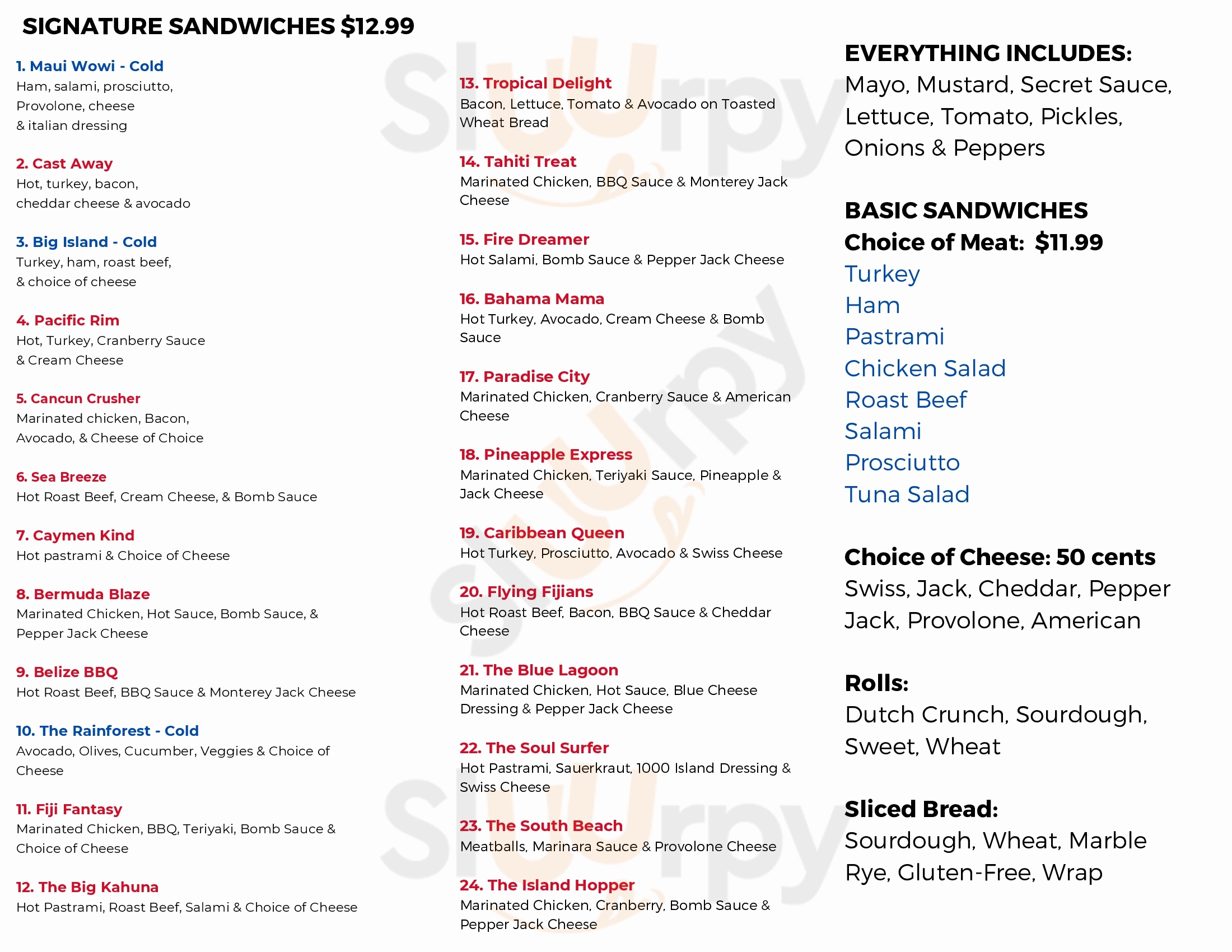 Main Menu - The Sandwich Spot