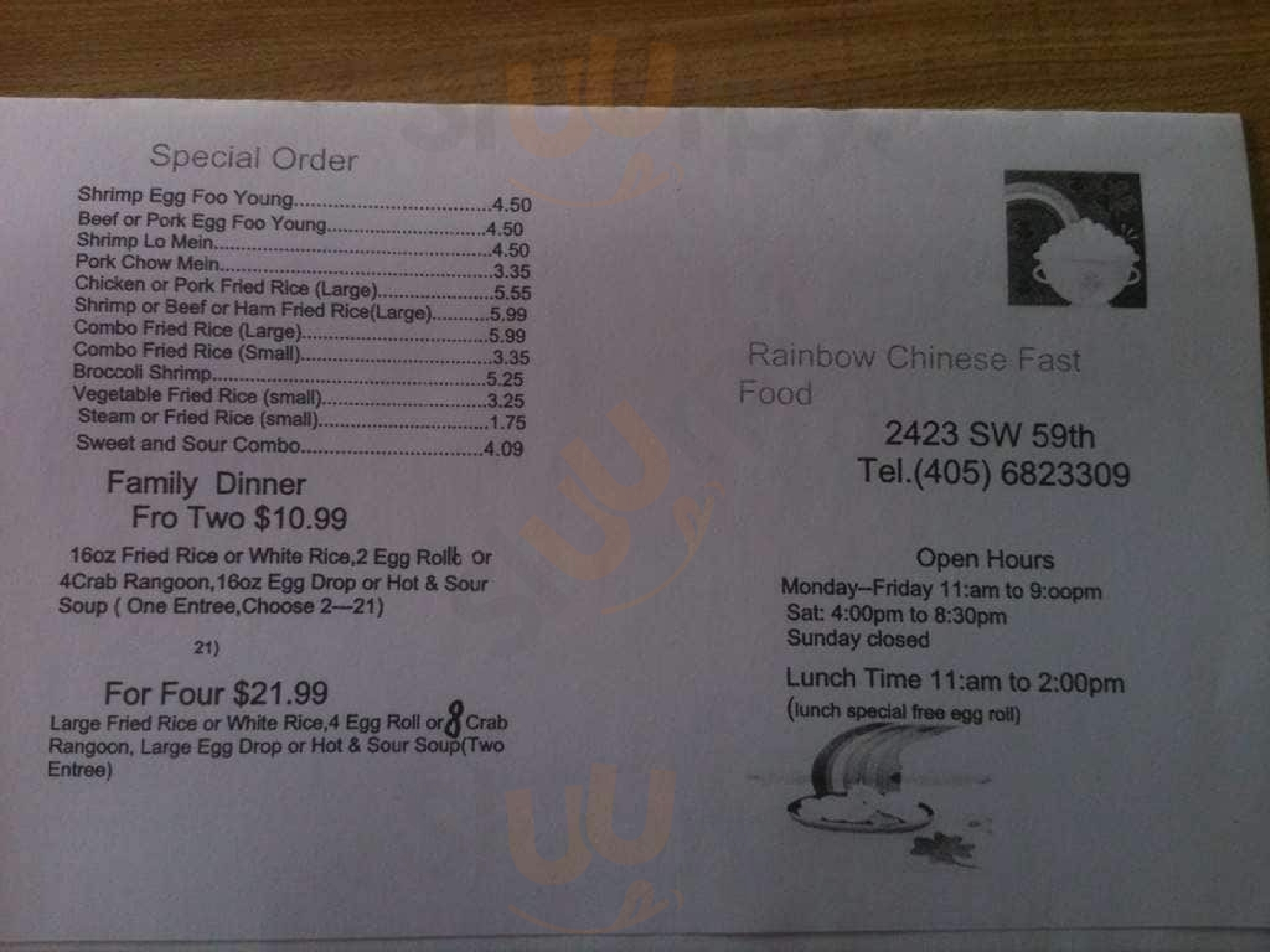 Rainbow Chinese Fast Food Oklahoma City Menu - 1