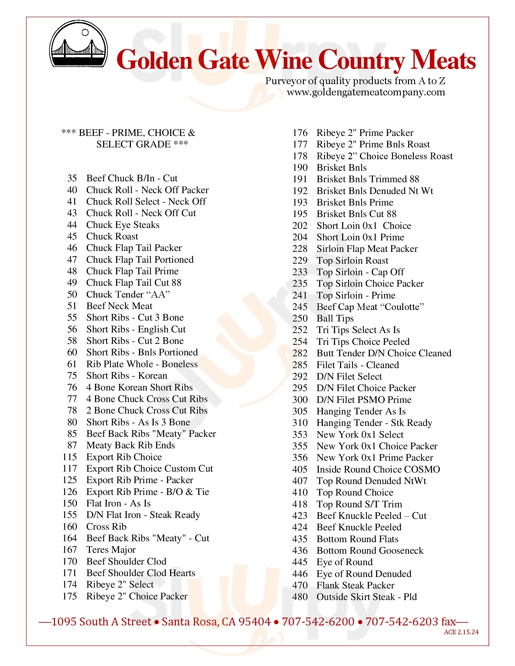 Main Menu - Golden Gate Meat Company