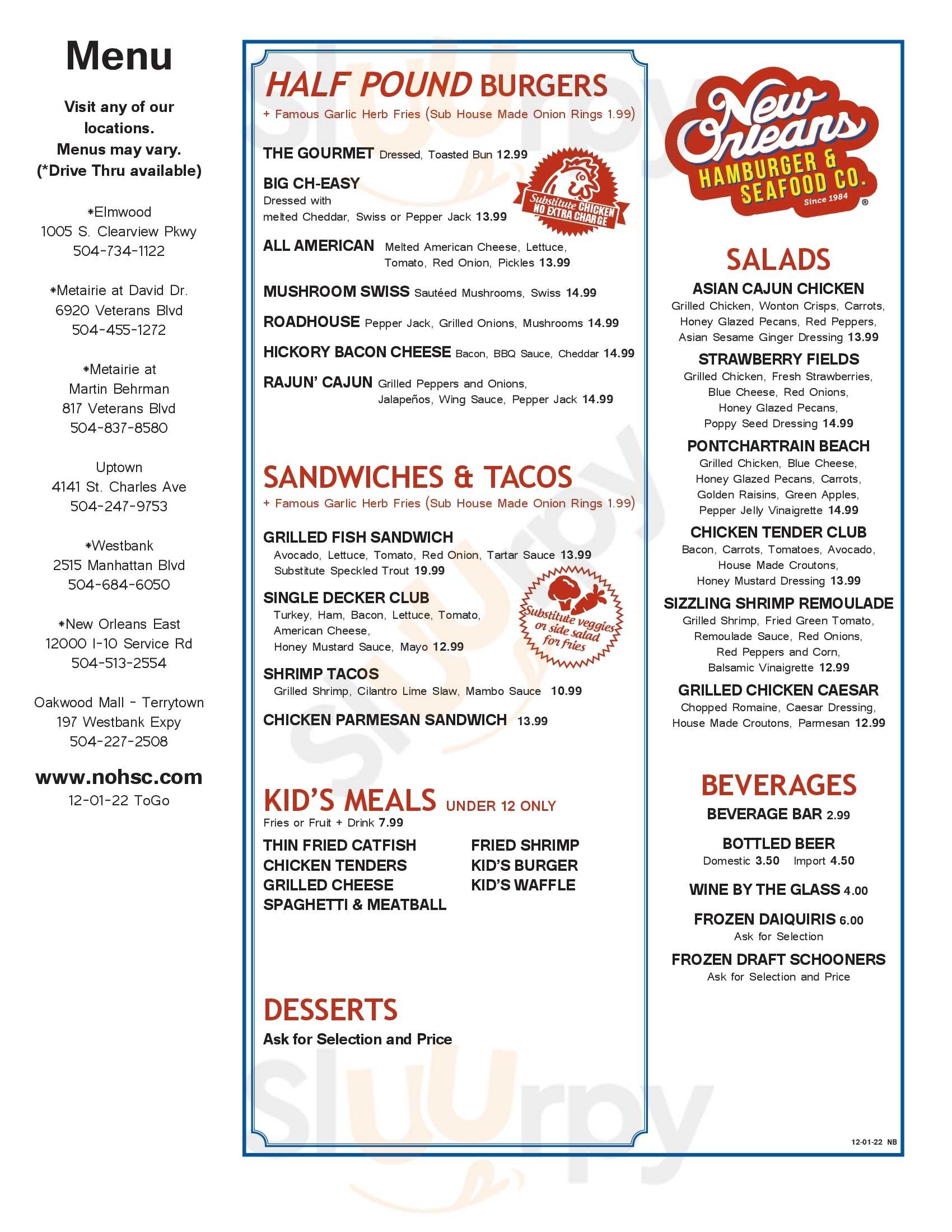 New Orleans Hamburger & Seafood Co. New Orleans Menu - 1