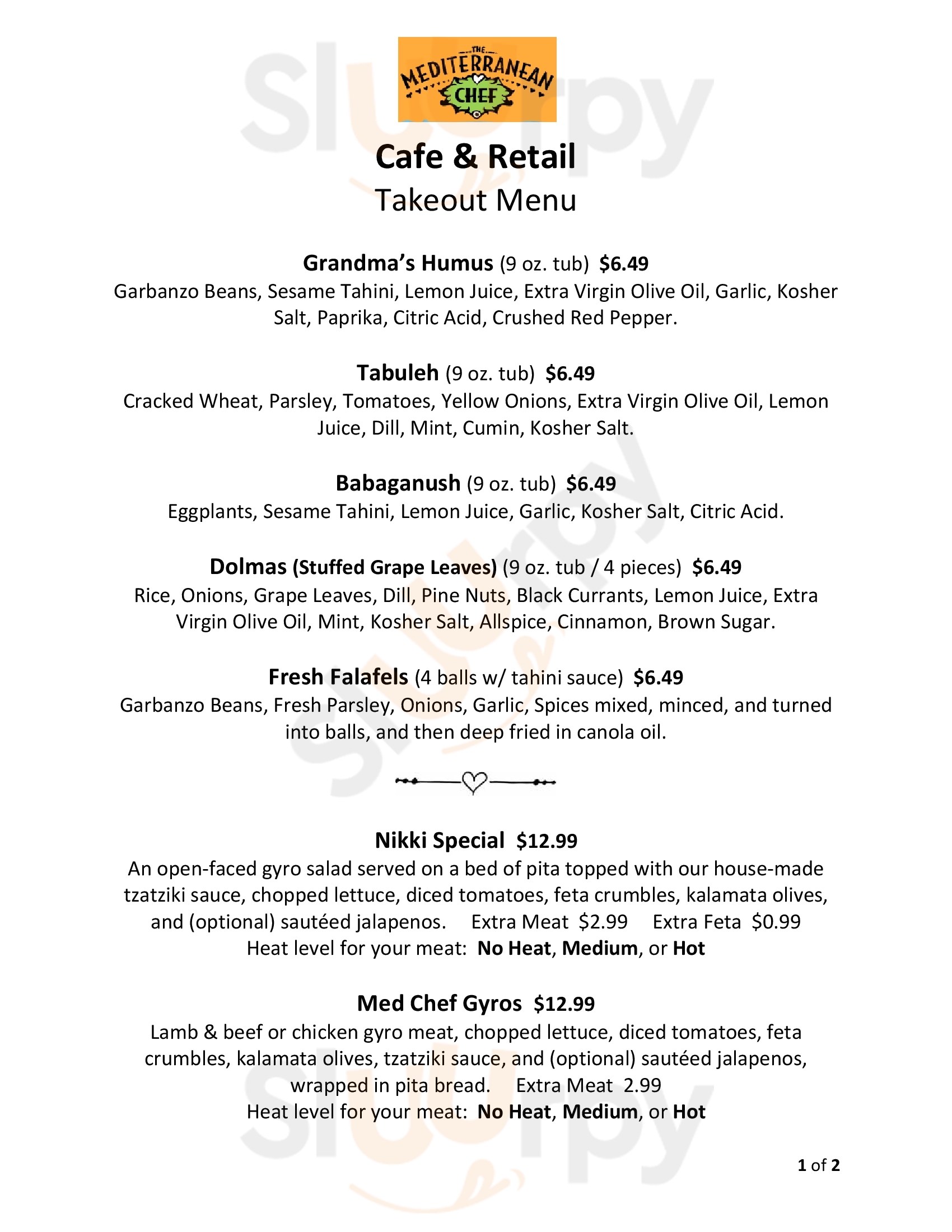 The Mediterranean Chef Cafe Austin Menu - 1