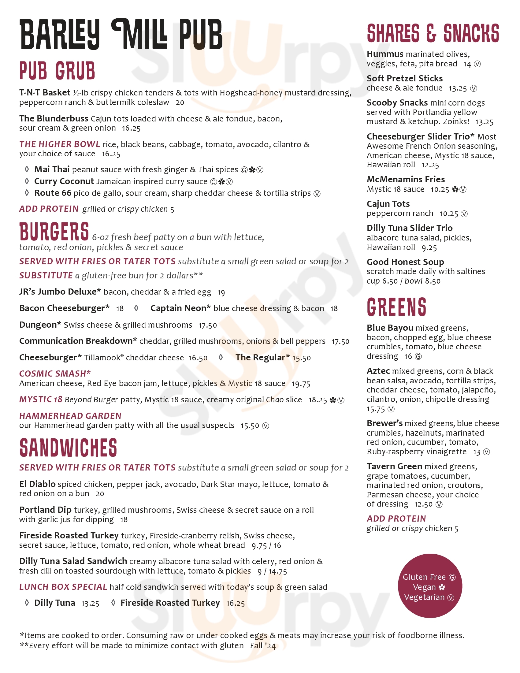 Main Menu - Barley Mill Pub