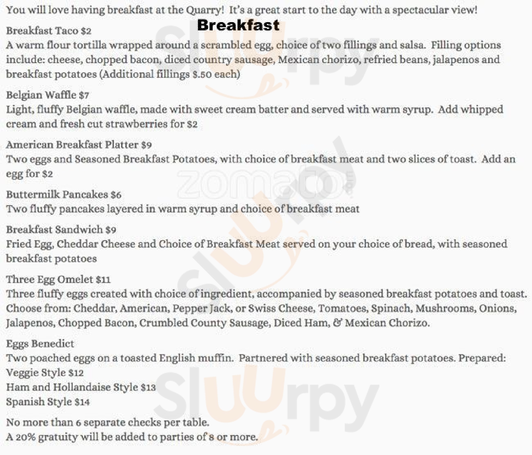 Main Menu - The Quarry Restaurant