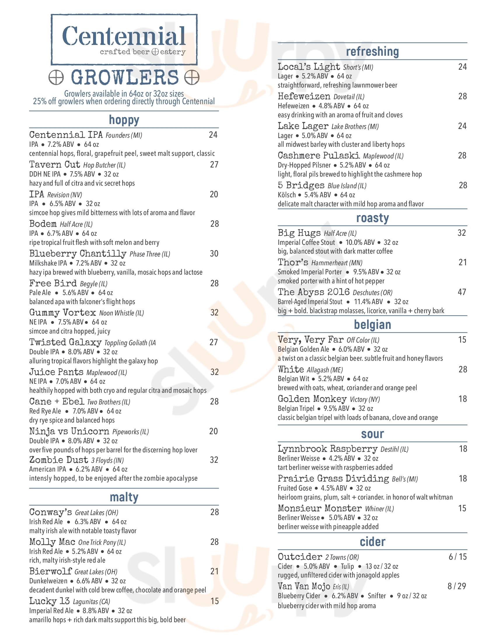 Centennial Crafted Beer & Eatery Chicago Menu - 1