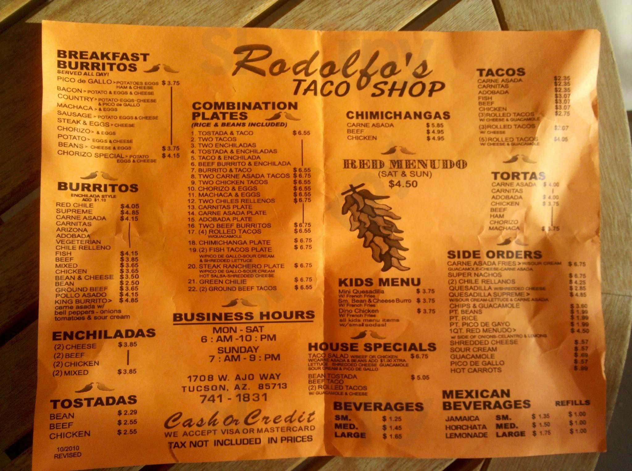 Rodolfo's Taco Shop Tucson Menu - 1