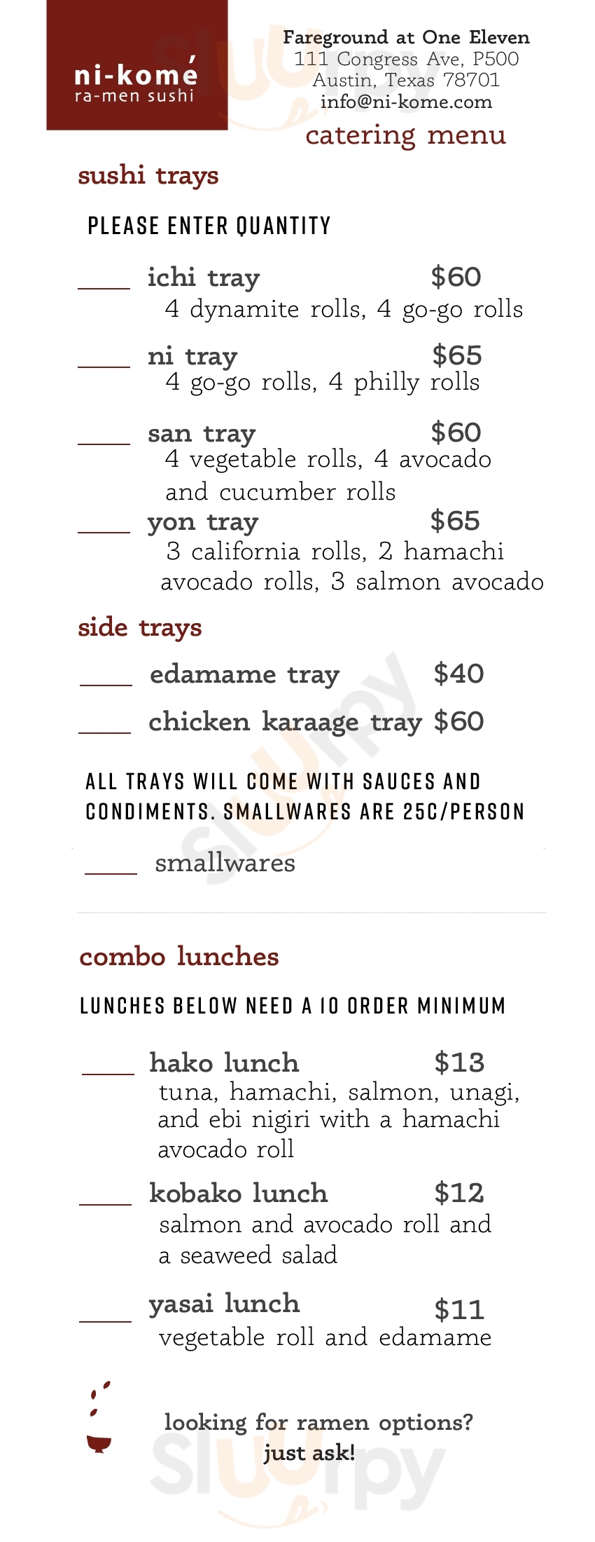 Ni-kome Austin Menu - 1