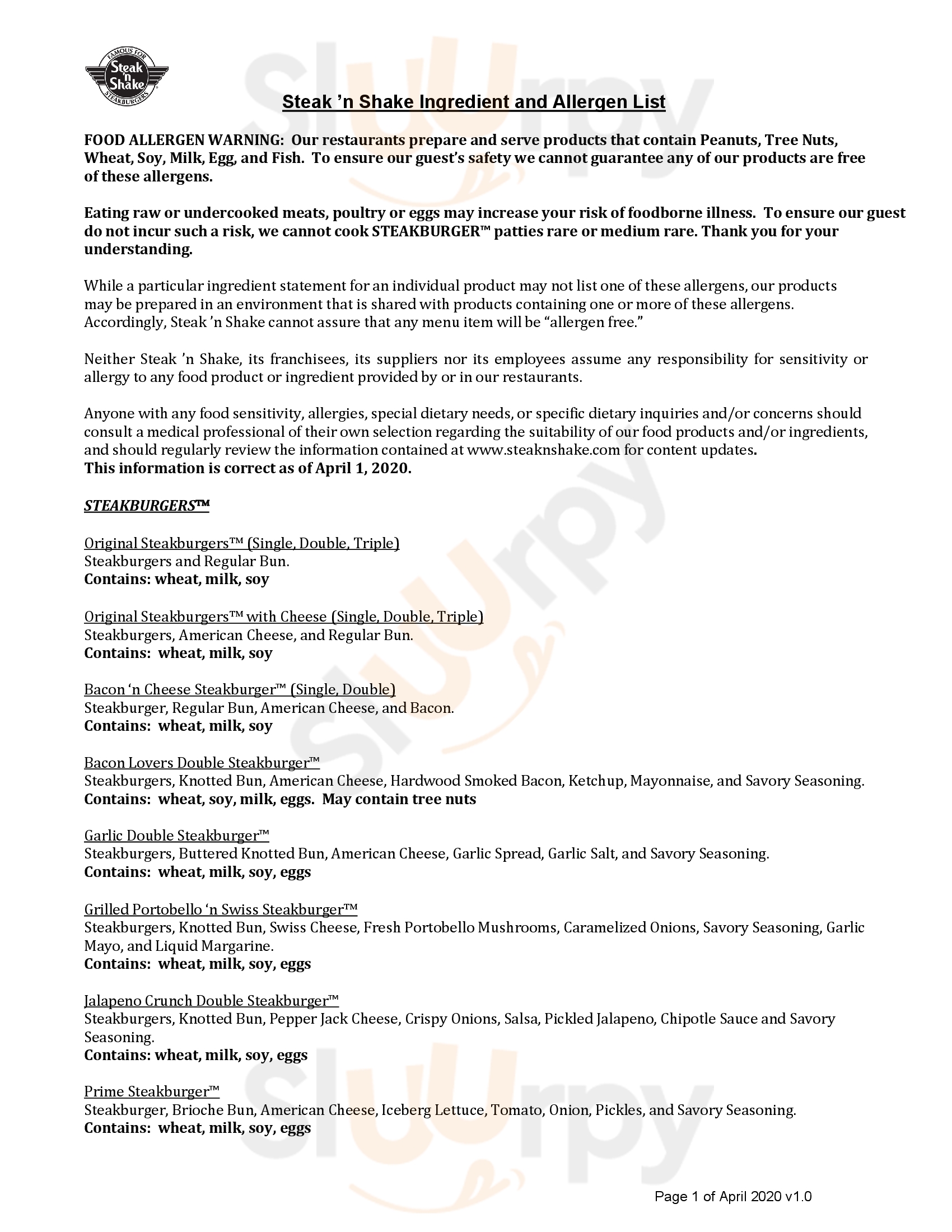 Main Menu - Steak 'n Shake