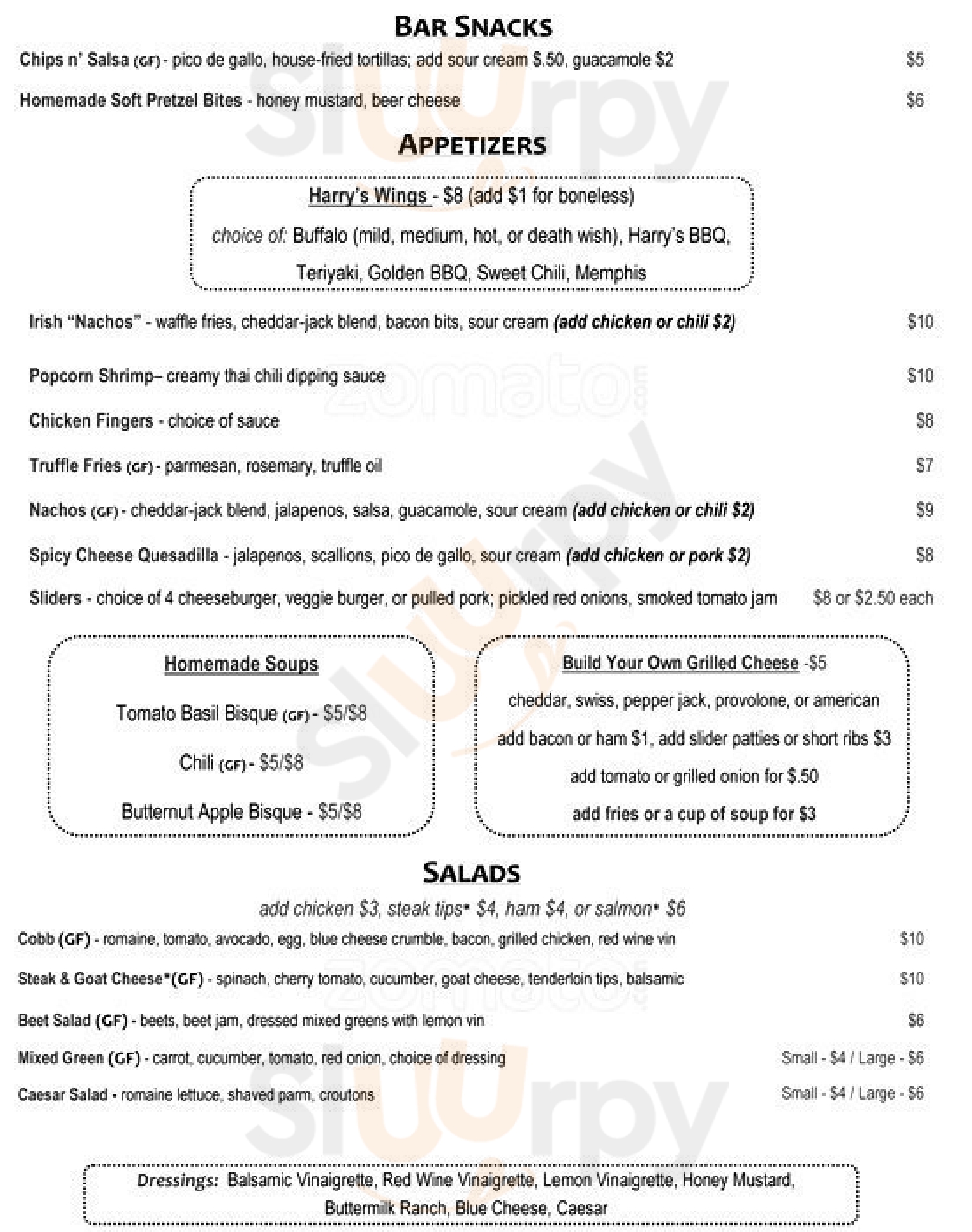 Main Menu - Harry's Bar & Grill