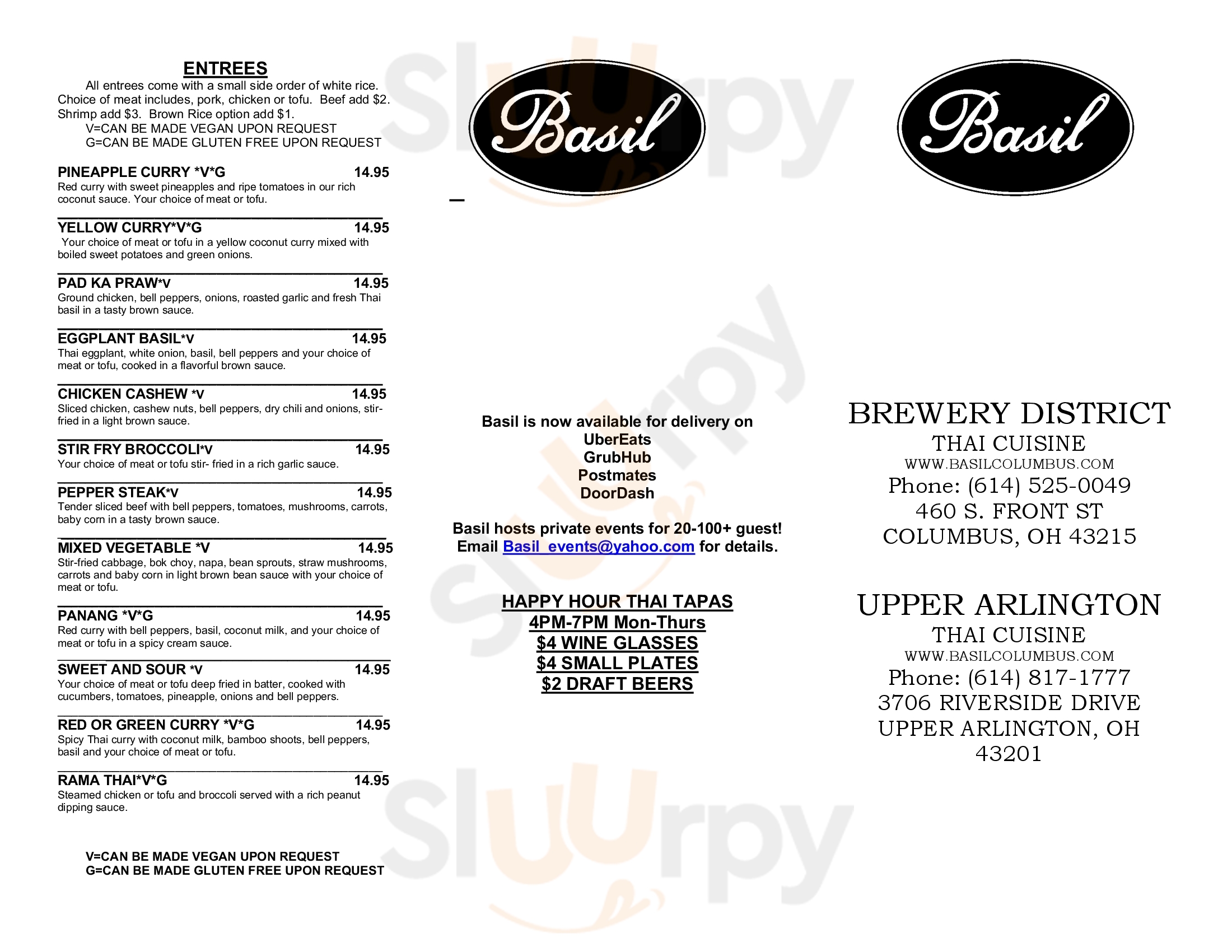 Main Menu - Basil Restaurant Brewery District
