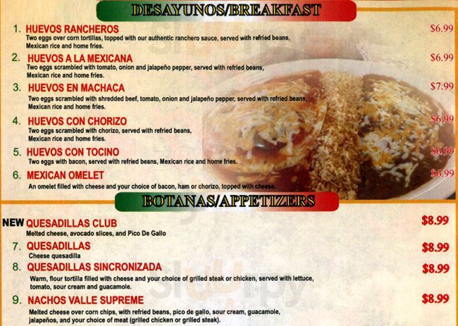 El Valle Mexican Restaurant Denver Menu - 1