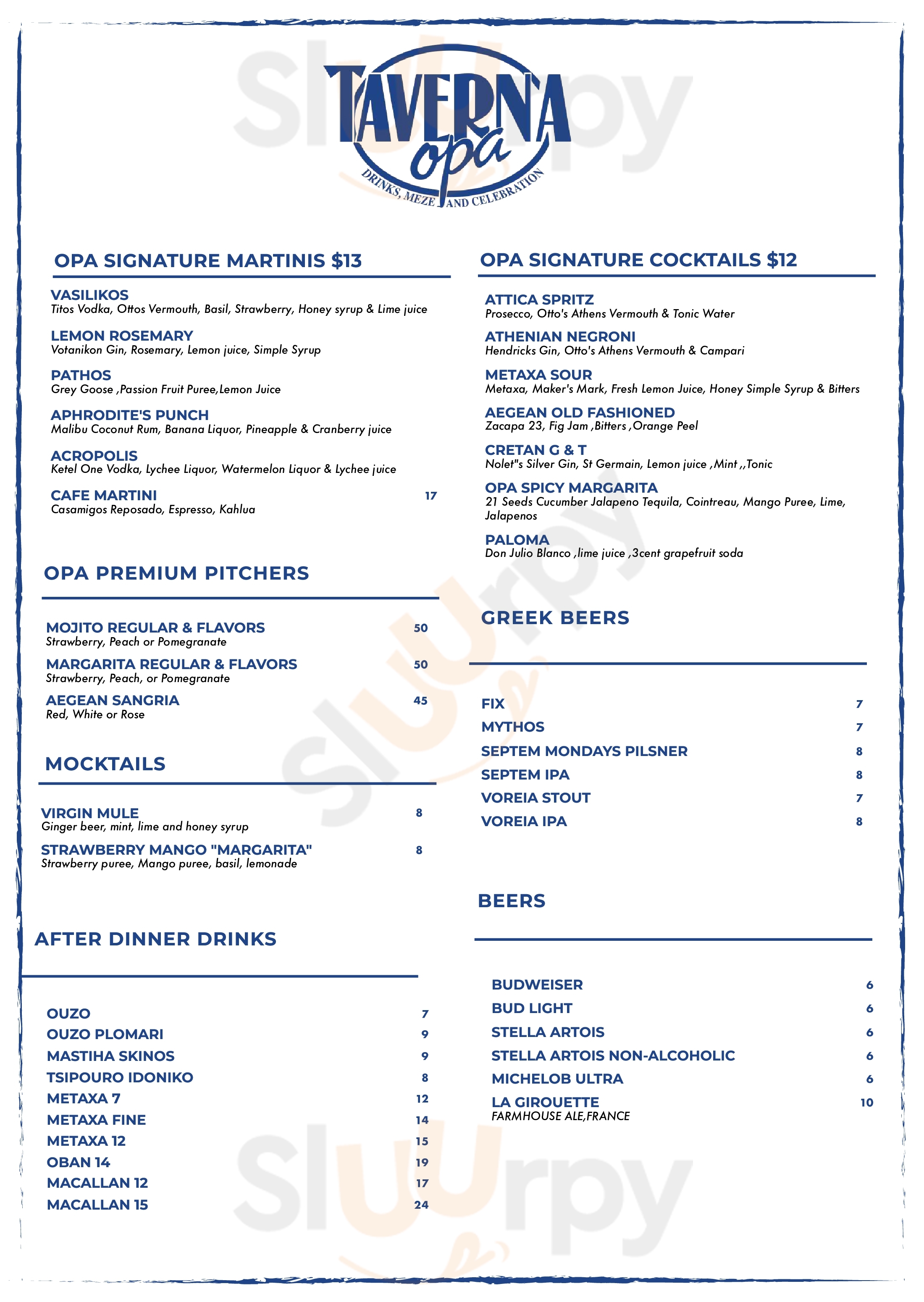 Main Menu - Taverna Opa