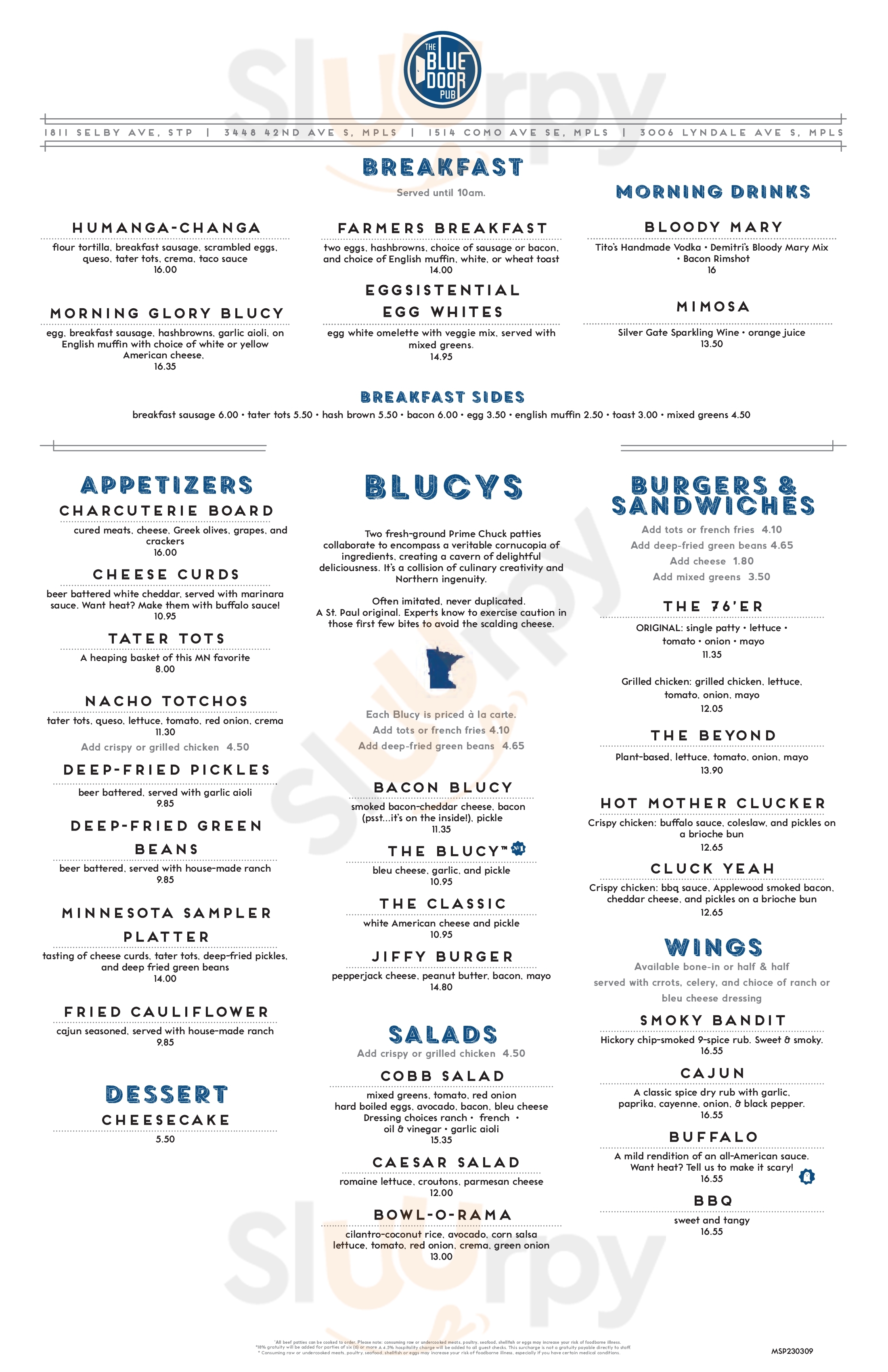 Main Menu - Blue Door Pub