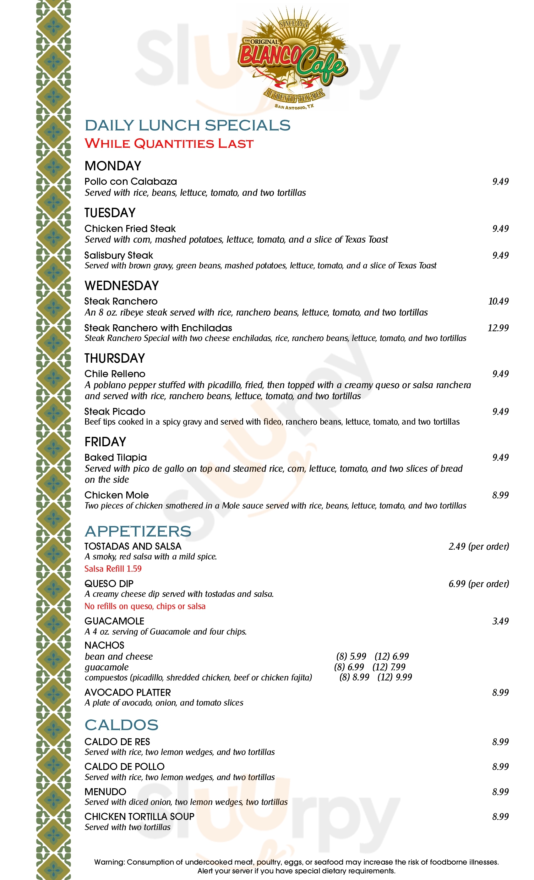 Main Menu - Blanco's Mexican Restaurant No 2