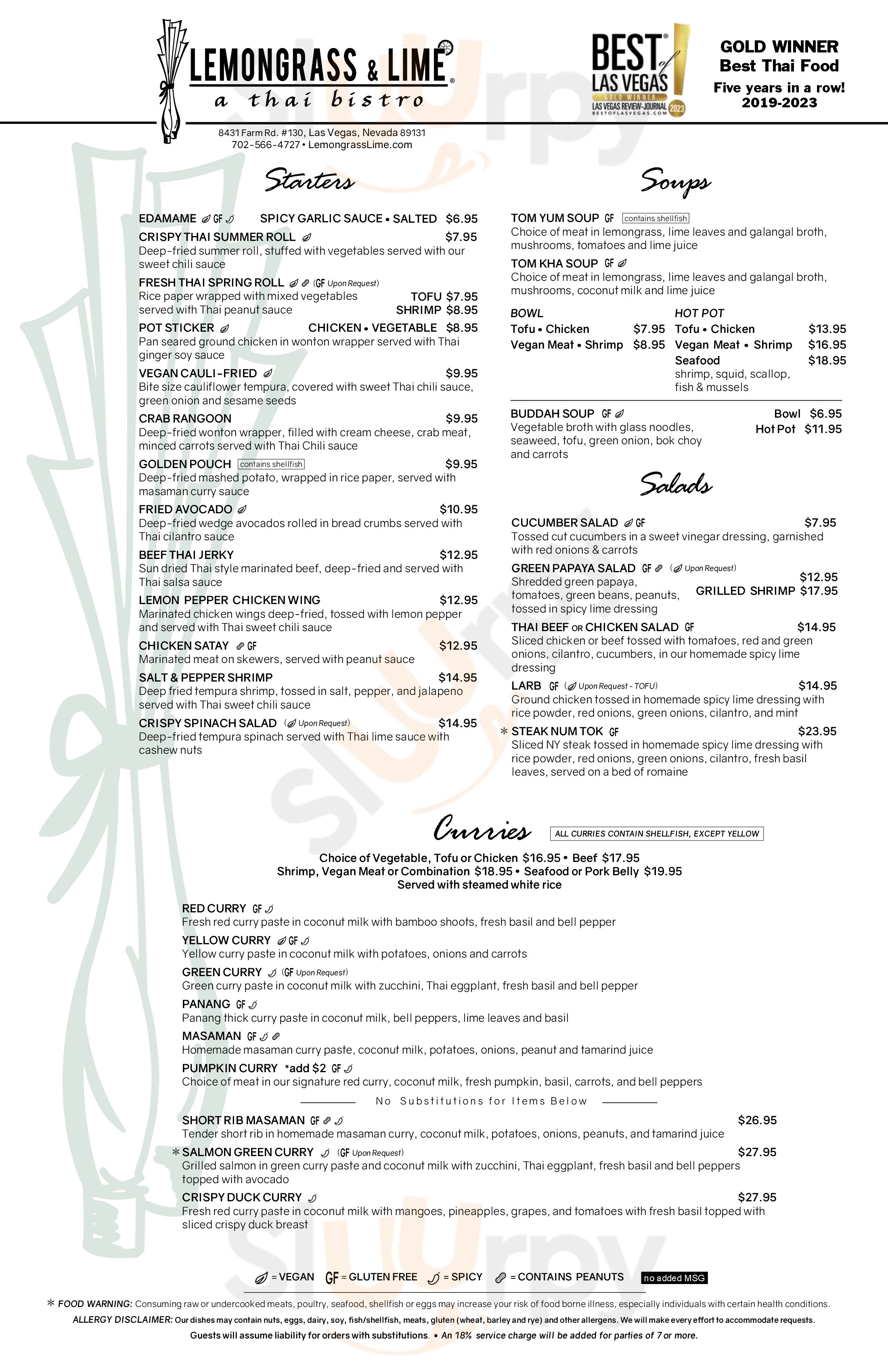 Main Menu - Lemongrass & Lime - A Thai Bistro