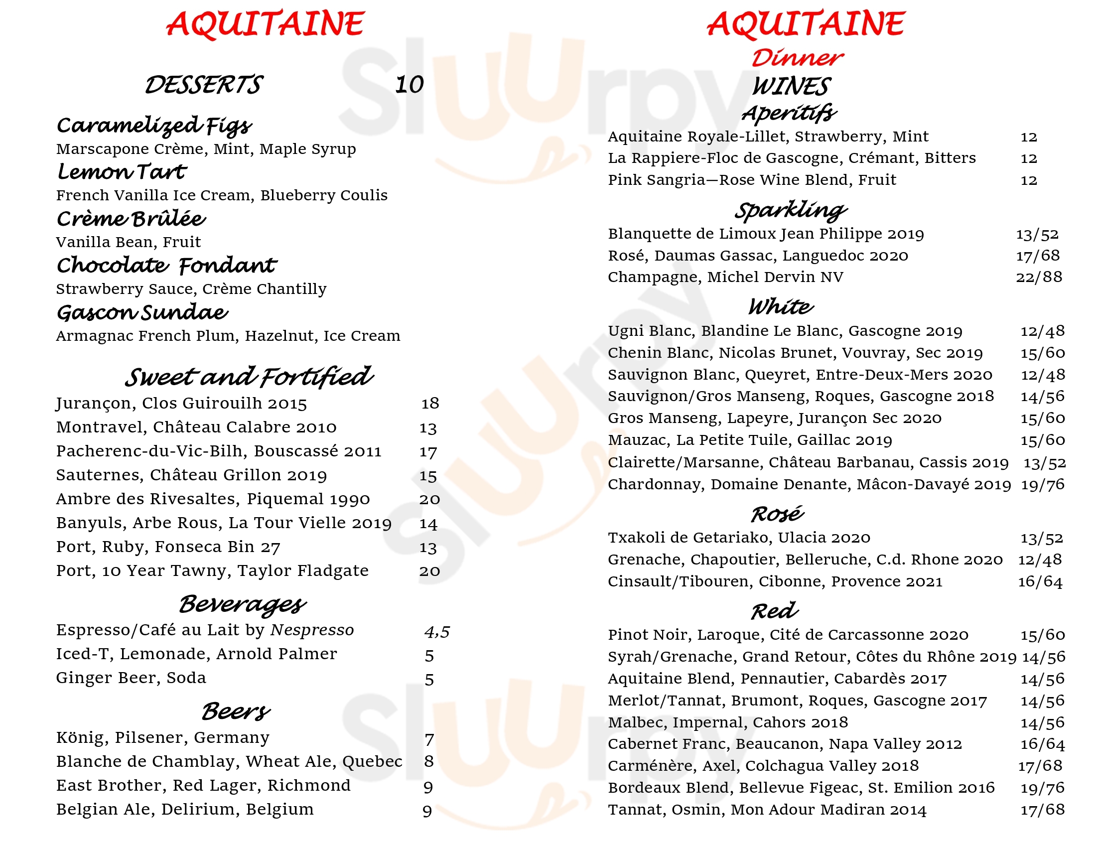 Main Menu - Aquitaine Wine Bistro