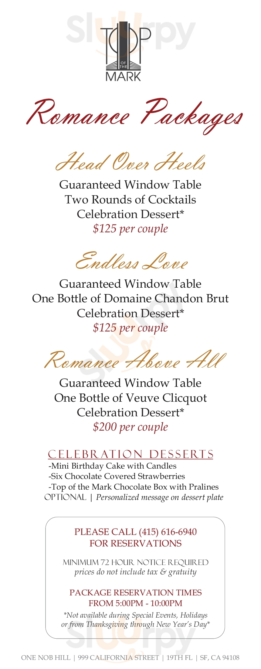 Main Menu - Nob Hill Club