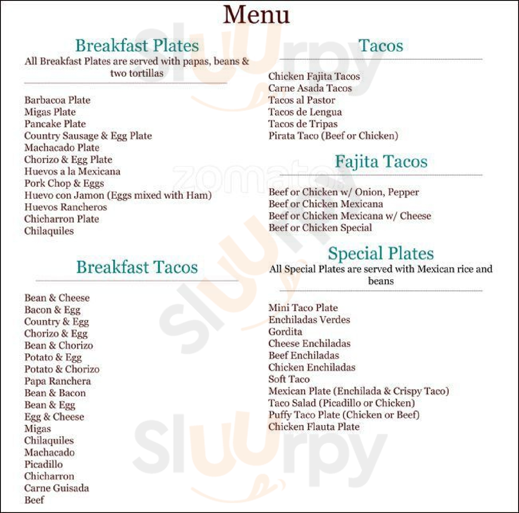 Main Menu - Fajita Taco Place