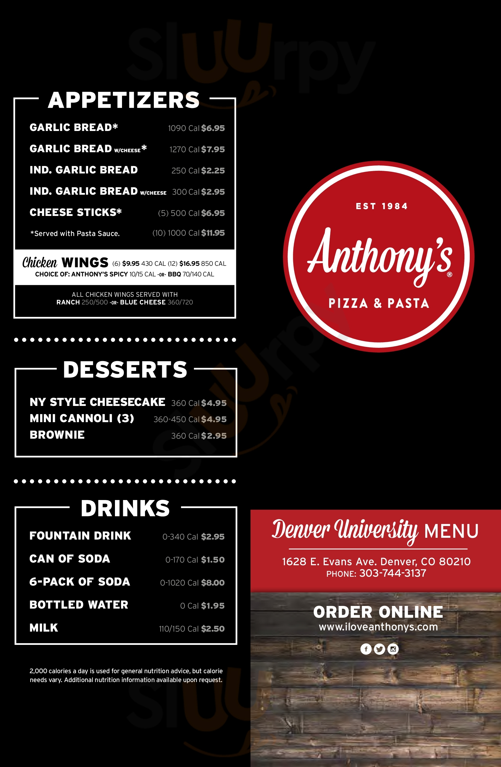 Anthony's Pizza & Pasta Denver Menu - 1