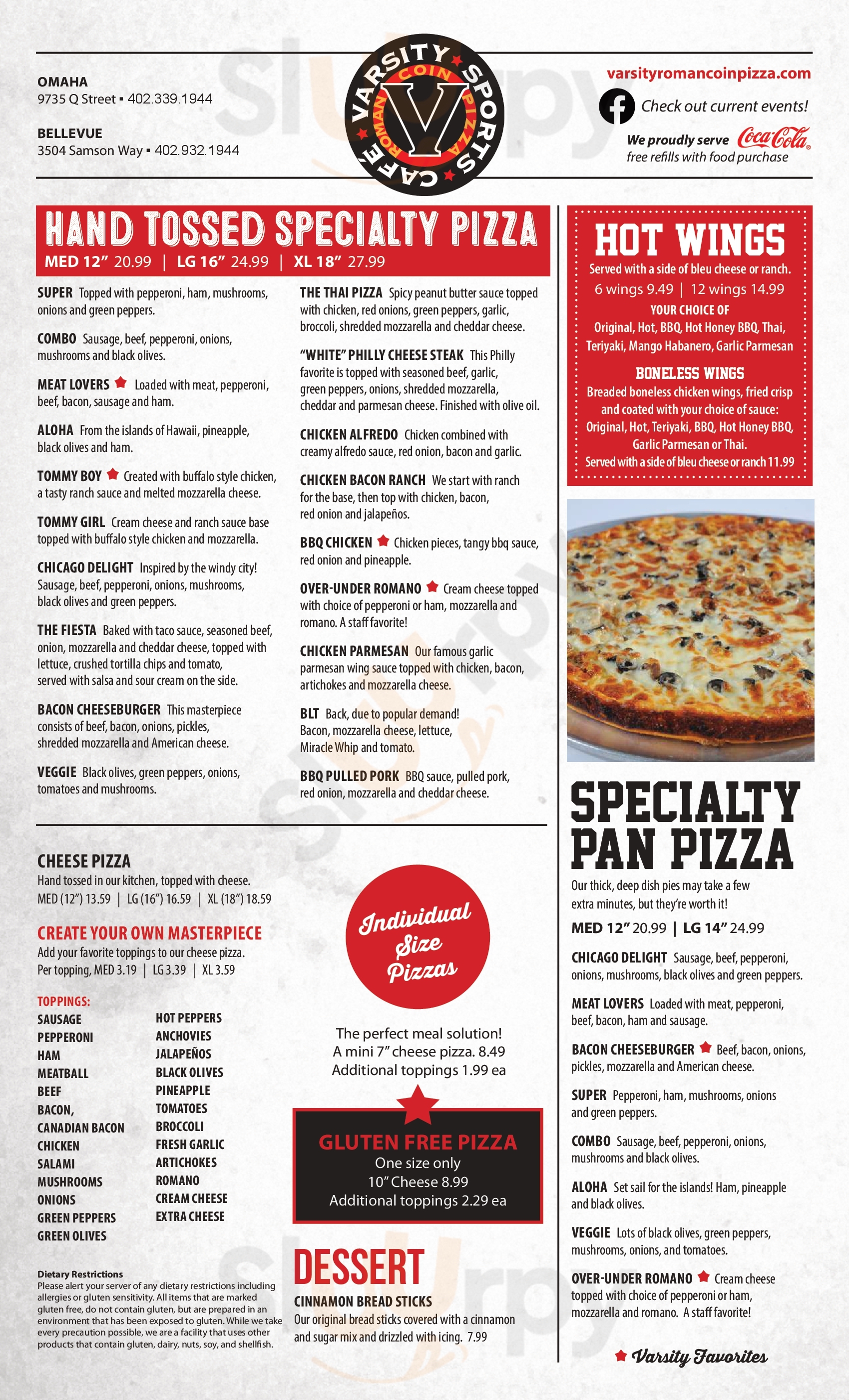 Varsity Sports Cafe & Roman Coin Pizza Omaha Menu - 1
