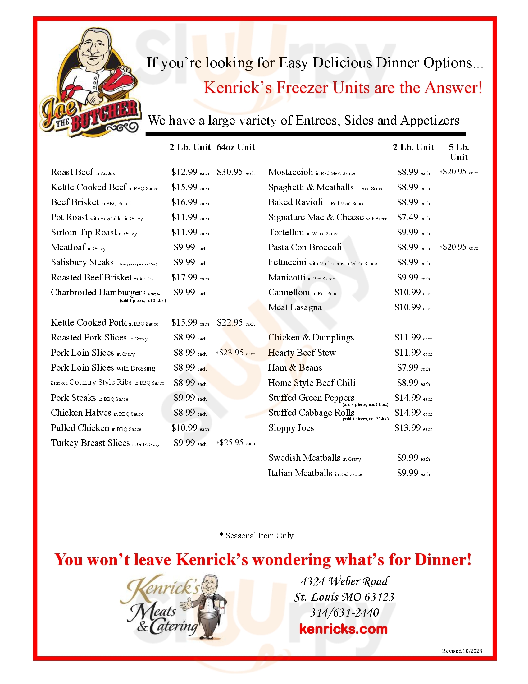 Main Menu - Kenrick's Meat And Catering