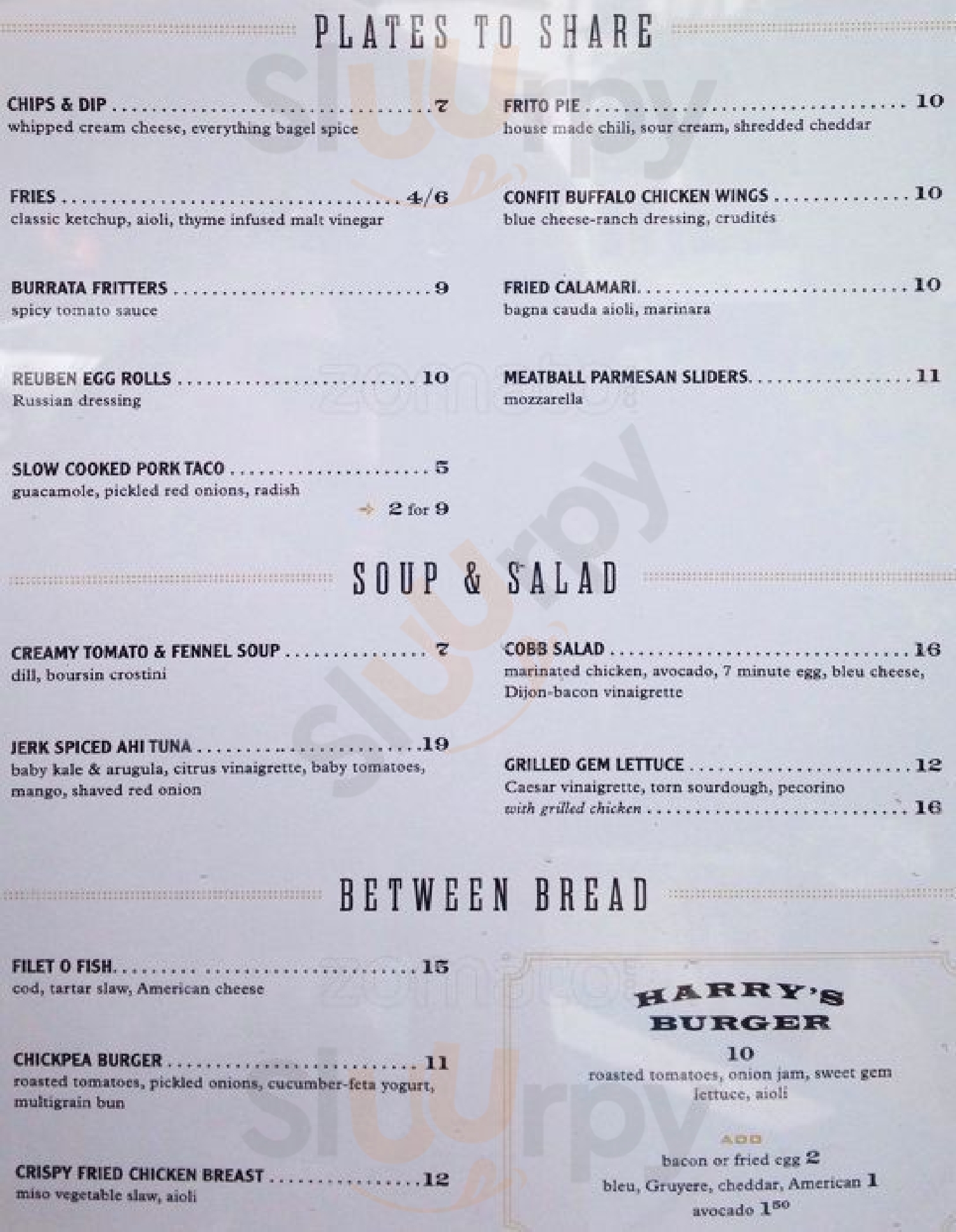 Main Menu - Harry's Bar