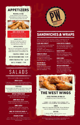 Pizzawest menu