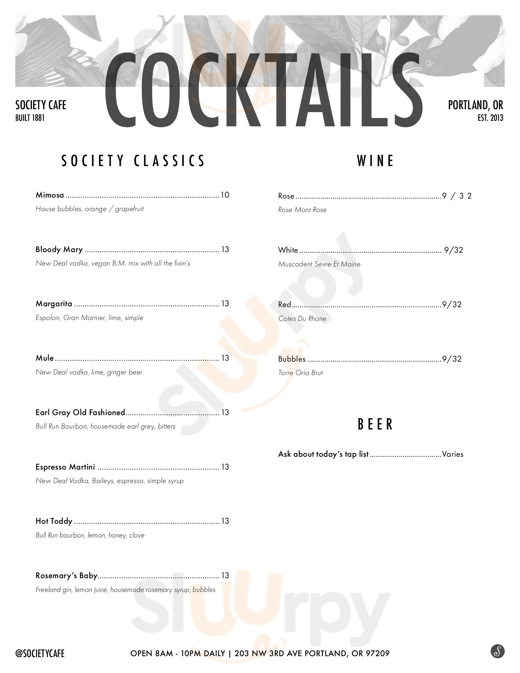 Main Menu - Society Cafe