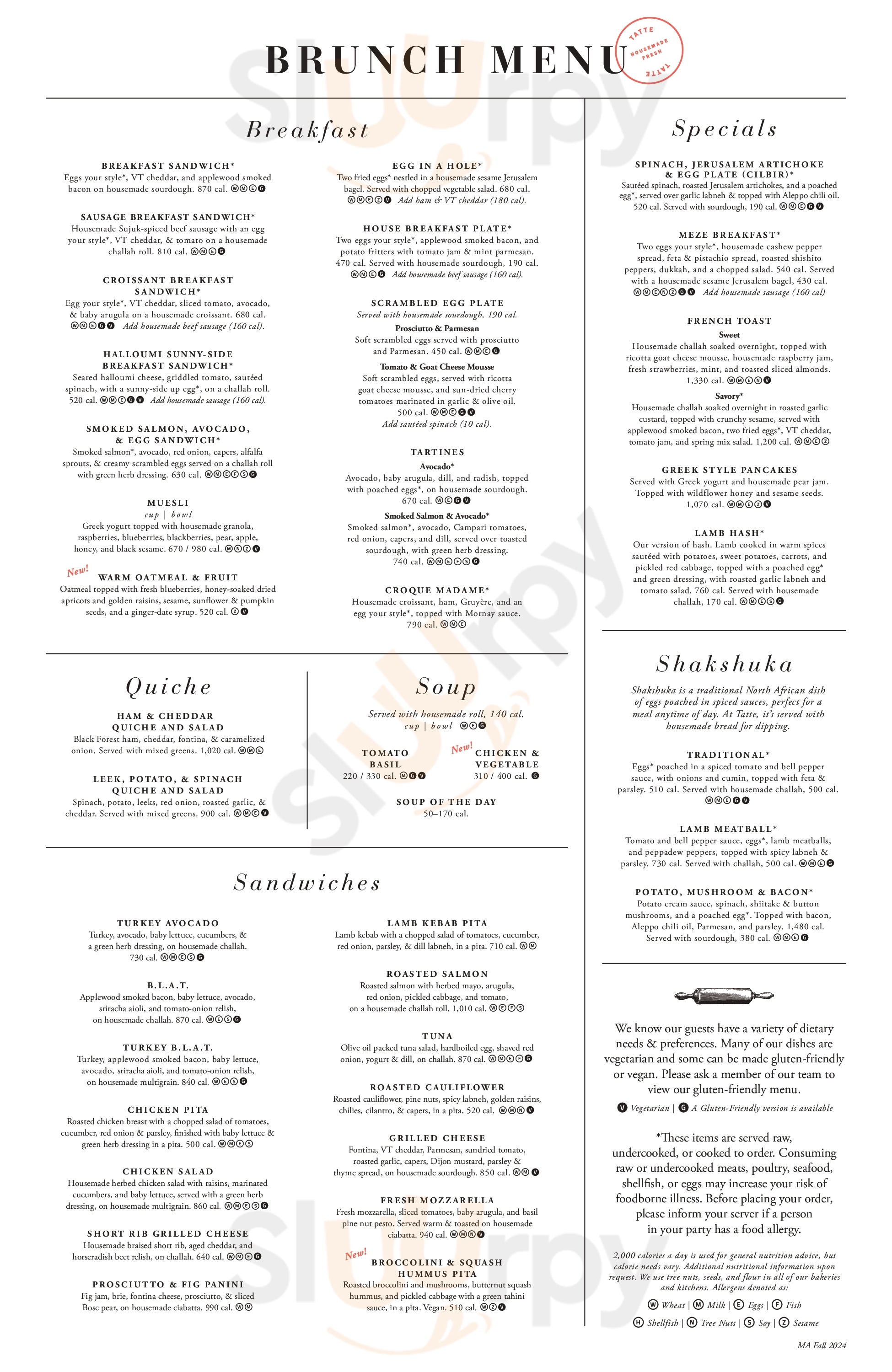 Main Menu - Tatte Bakery & Cafe