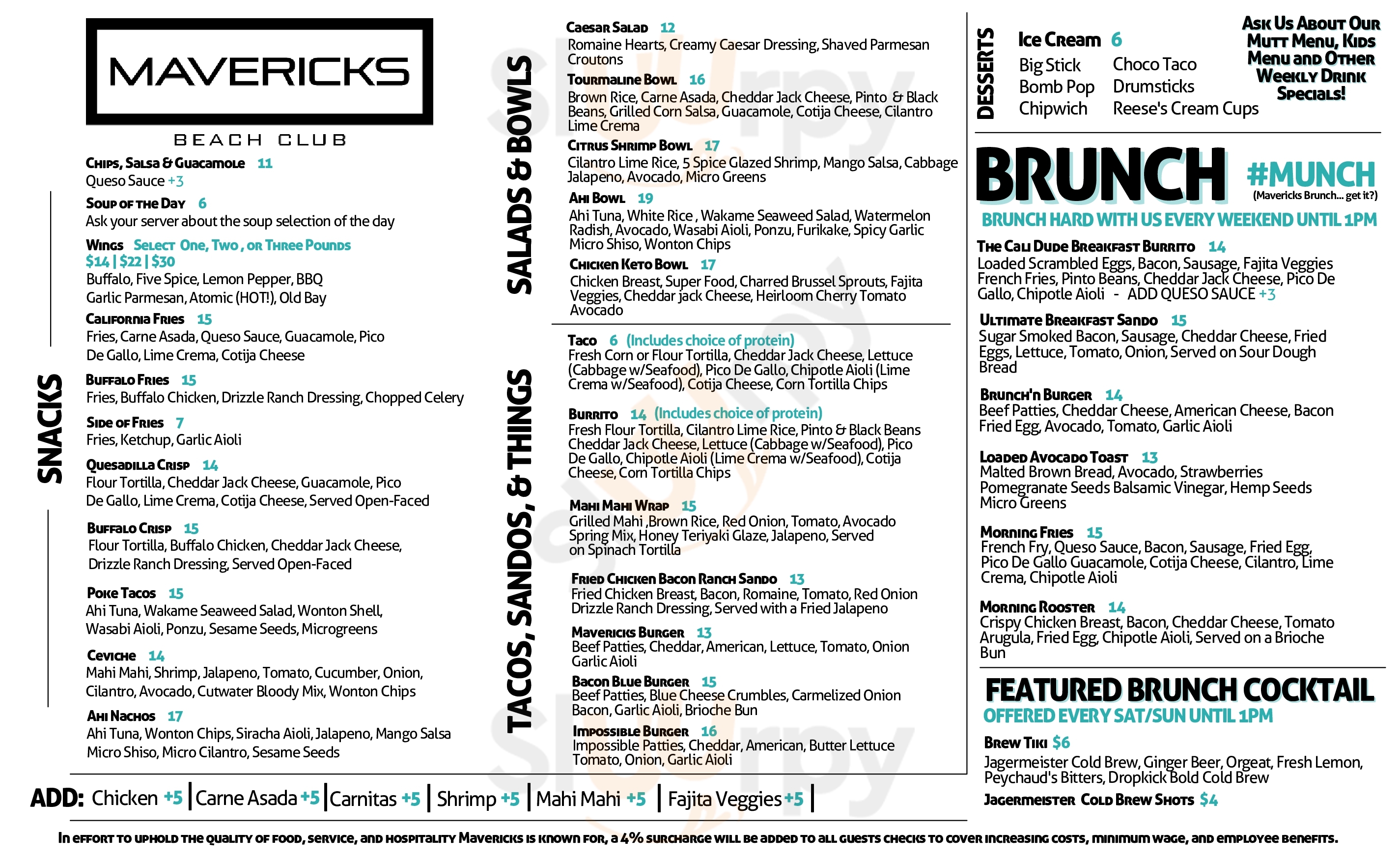 Main Menu - Mavericks Beach Club