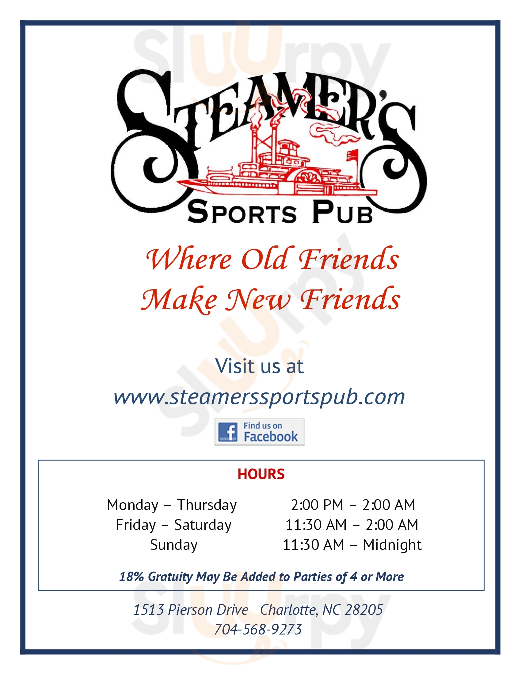 Main Menu - Steamers Sports Pub