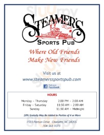 Steamers Sports Pub menu