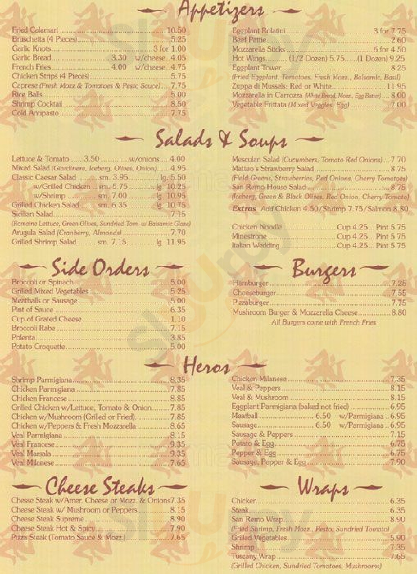 Main Menu - San Remo Pizzeria & Restaurant