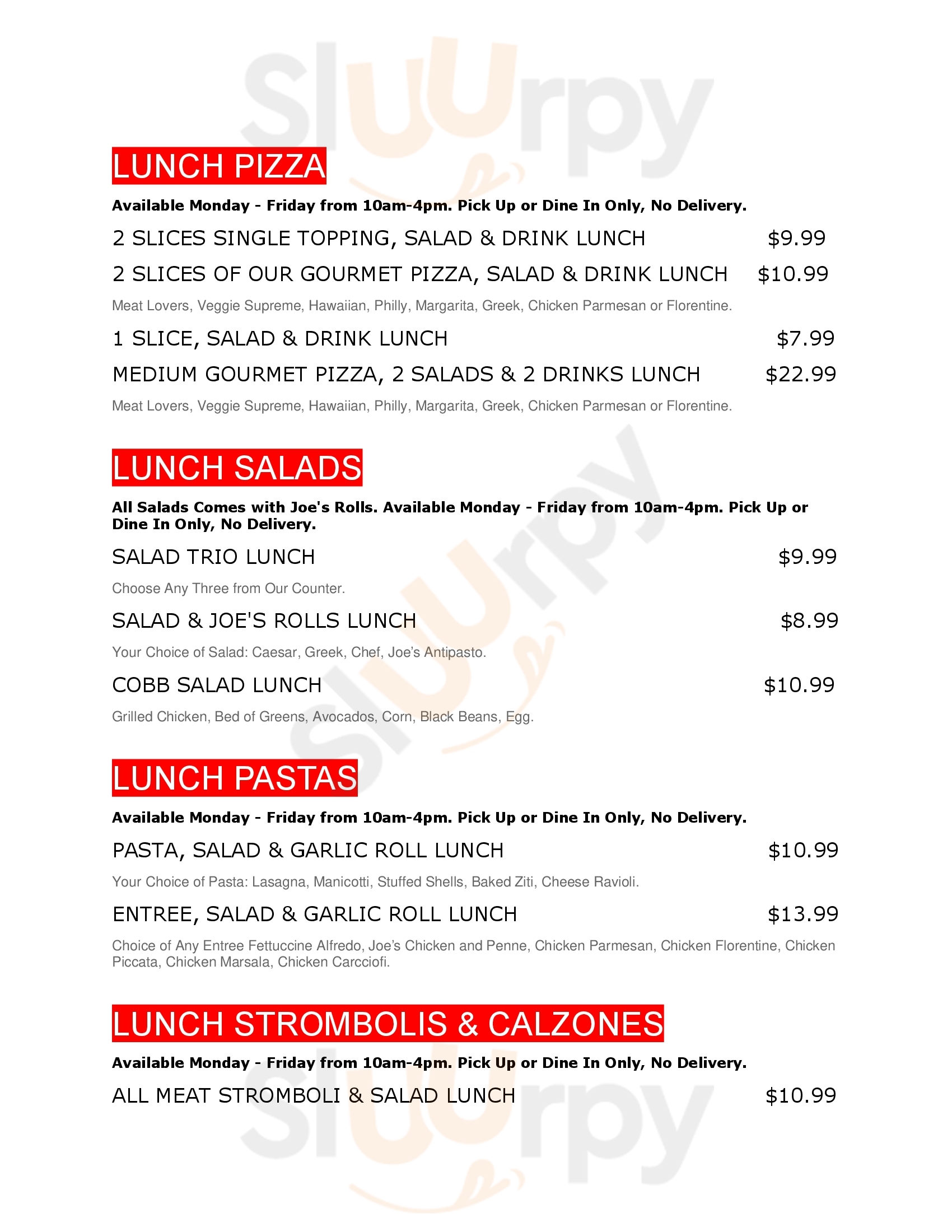 Main Menu - Joe's Pizza, Pasta & Subs