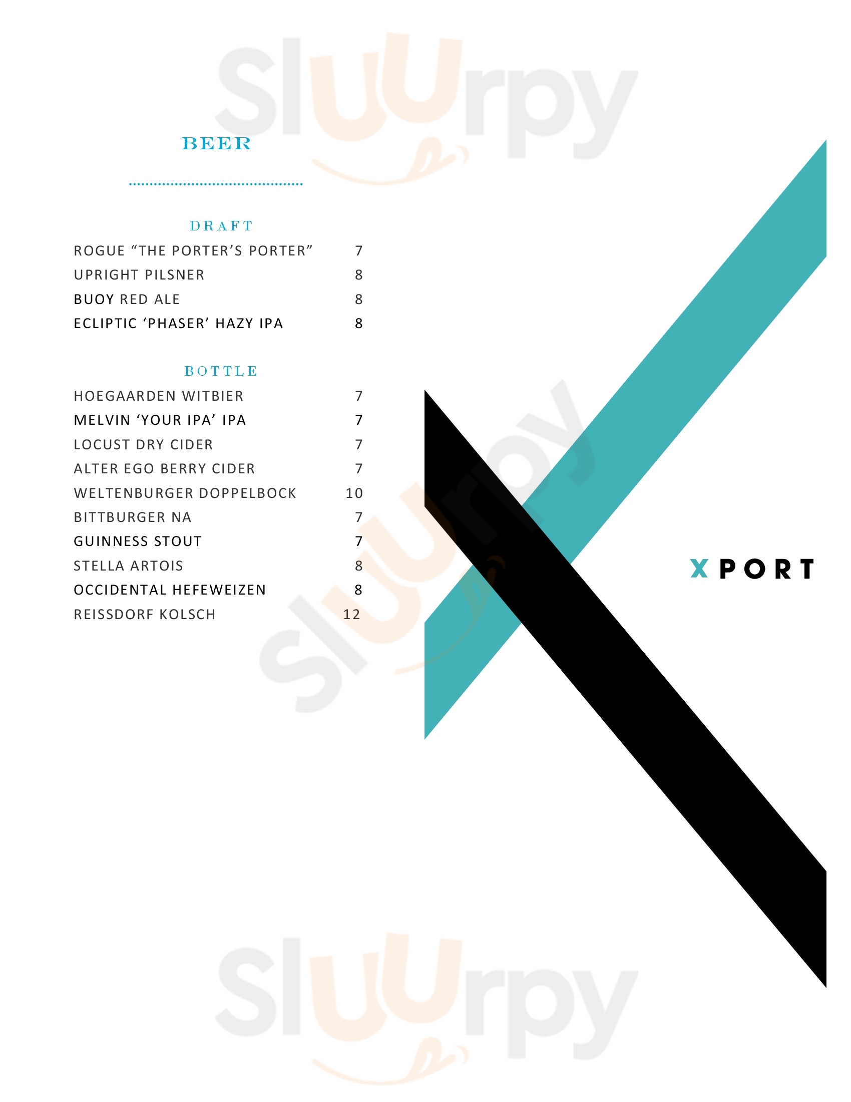 Main Menu - Xport Bar & Lounge