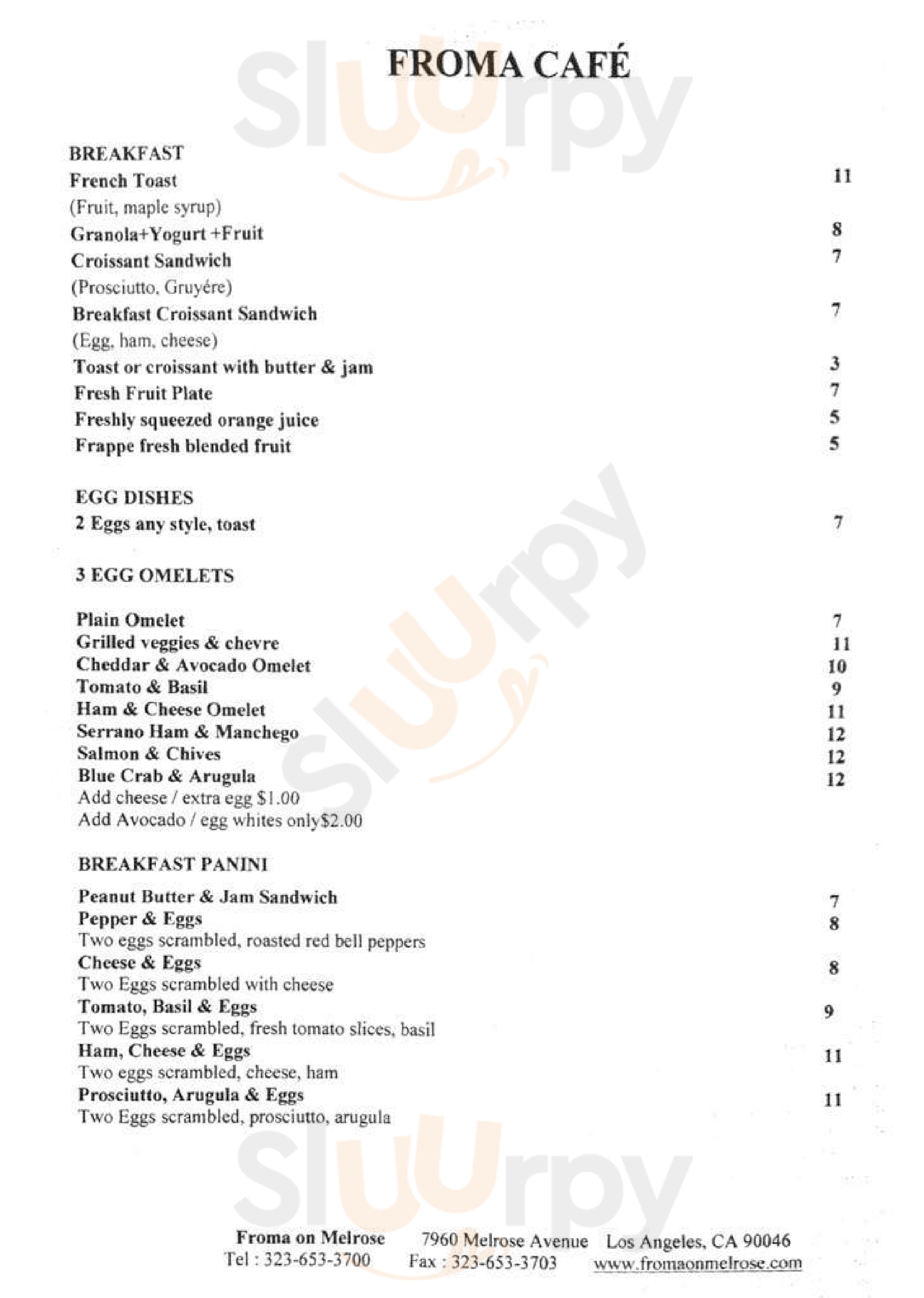 Froma On Melrose Los Angeles Menu - 1